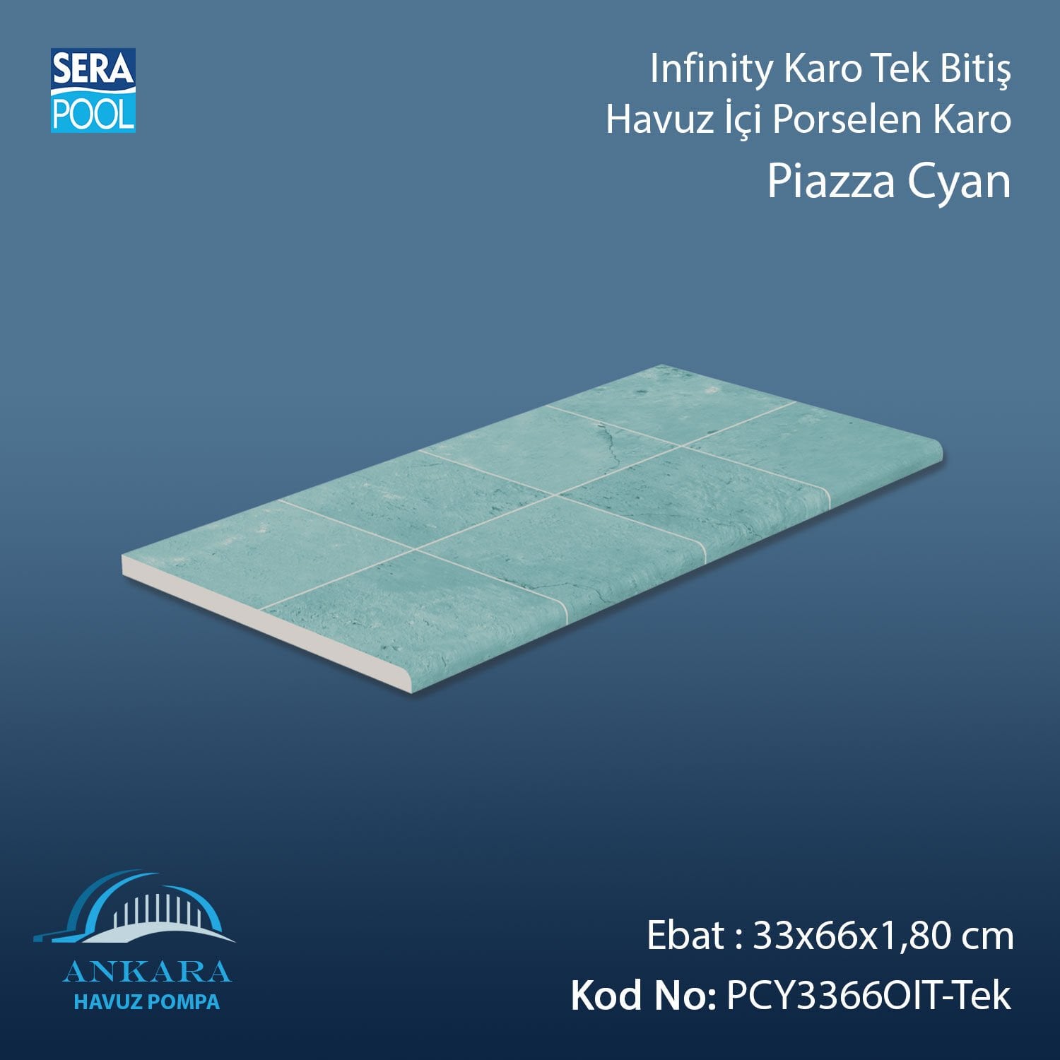 Piazza Cyan 33x66x1,80 cm Infinity Kaymaz Karo Tek Bitiş