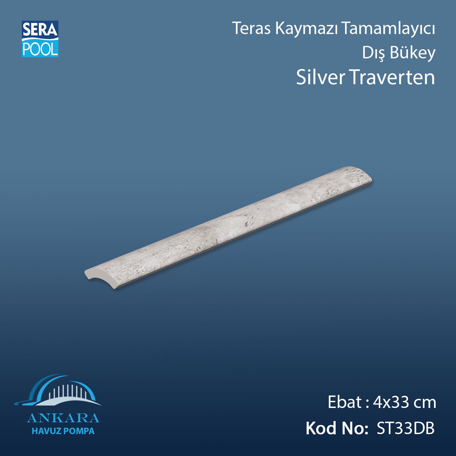 Silver Traverten 4x33 cm Dış Bükey