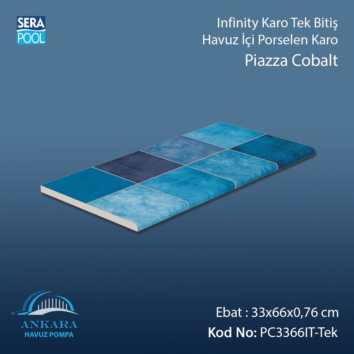 Piazza Cobalt 33x66x0,76 cm Infinity Kaymaz Karo Tek Bitiş