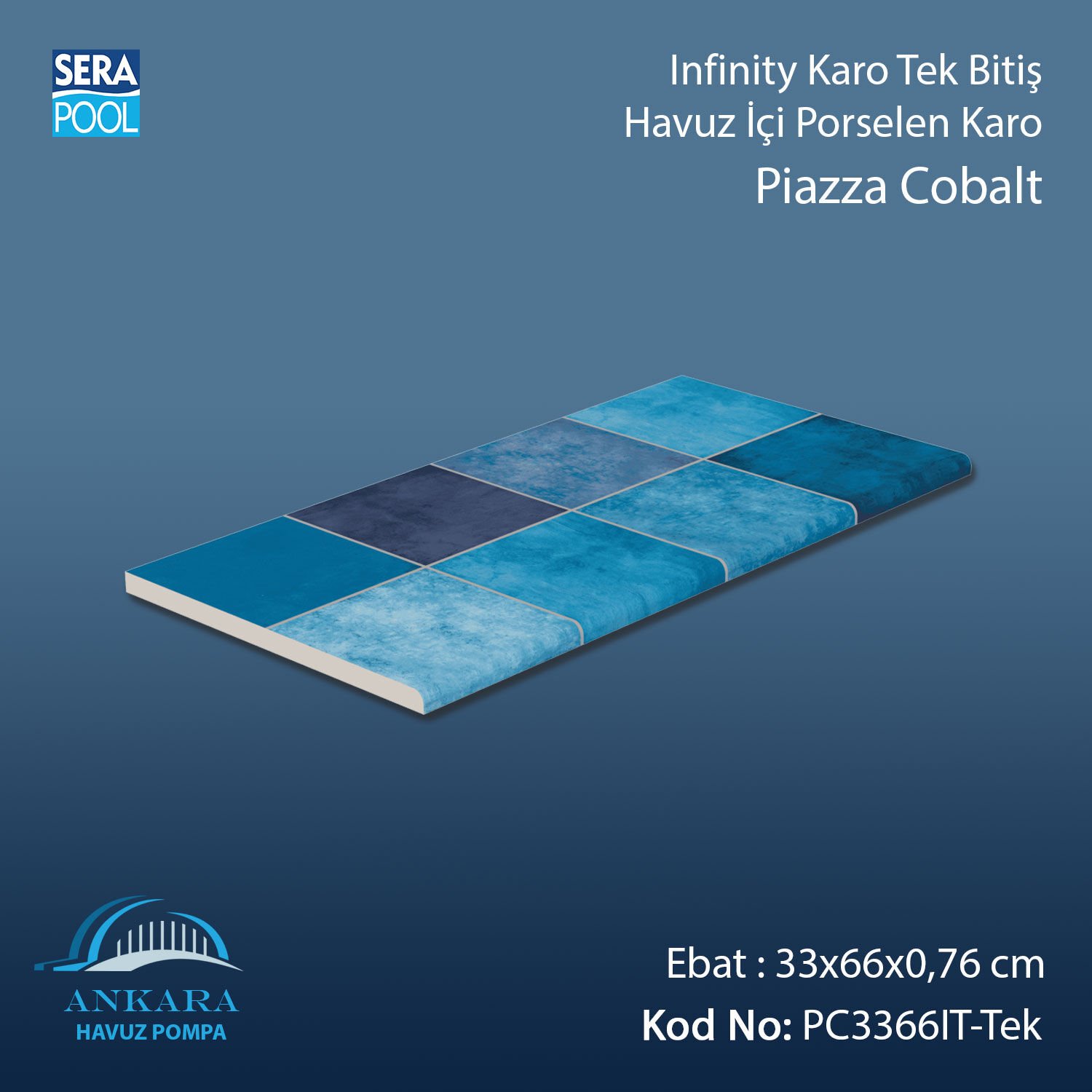 Piazza Cobalt 33x66x0,76 cm Infinity Kaymaz Karo Tek Bitiş