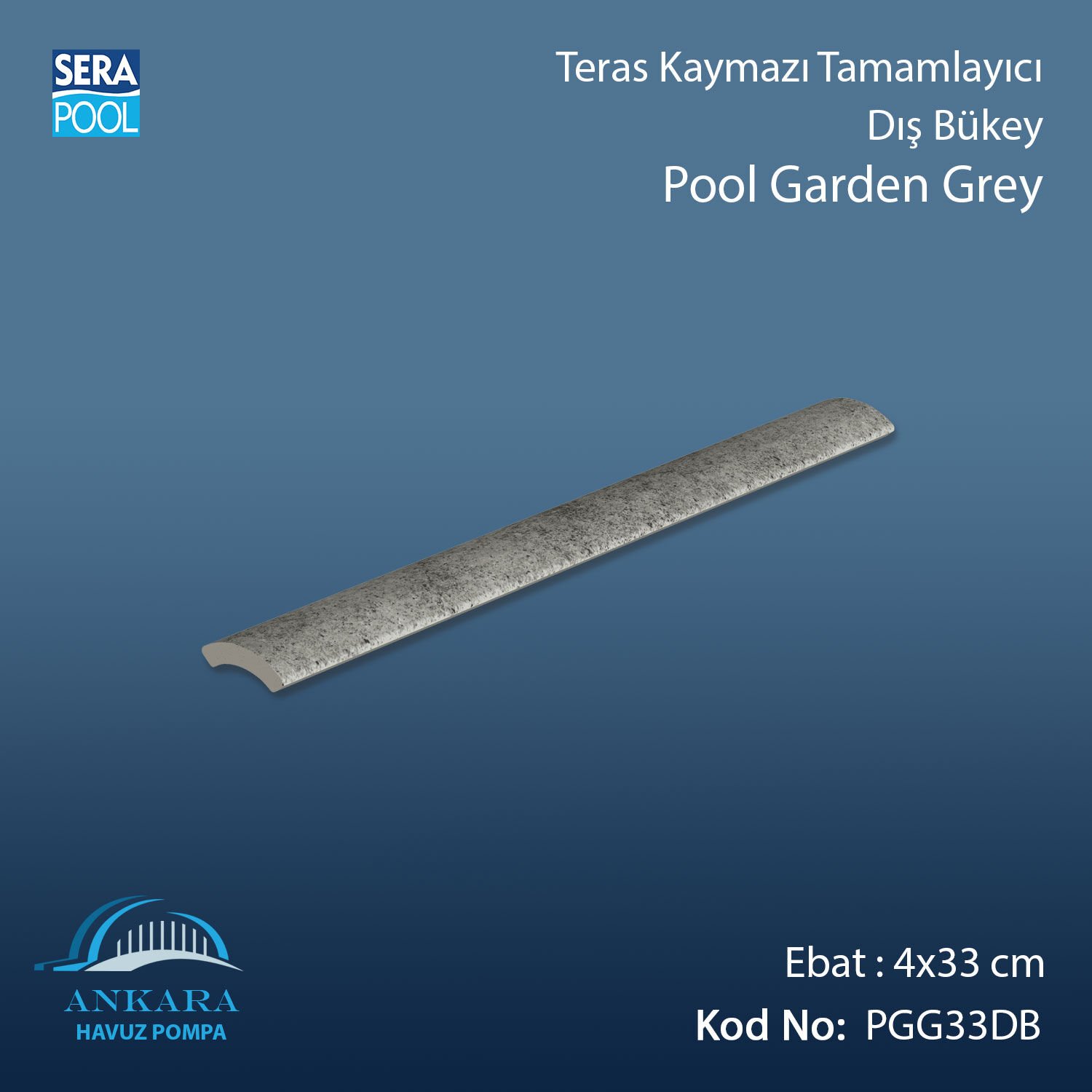 Pool Garden Grey 4x33 cm Dış Bükey