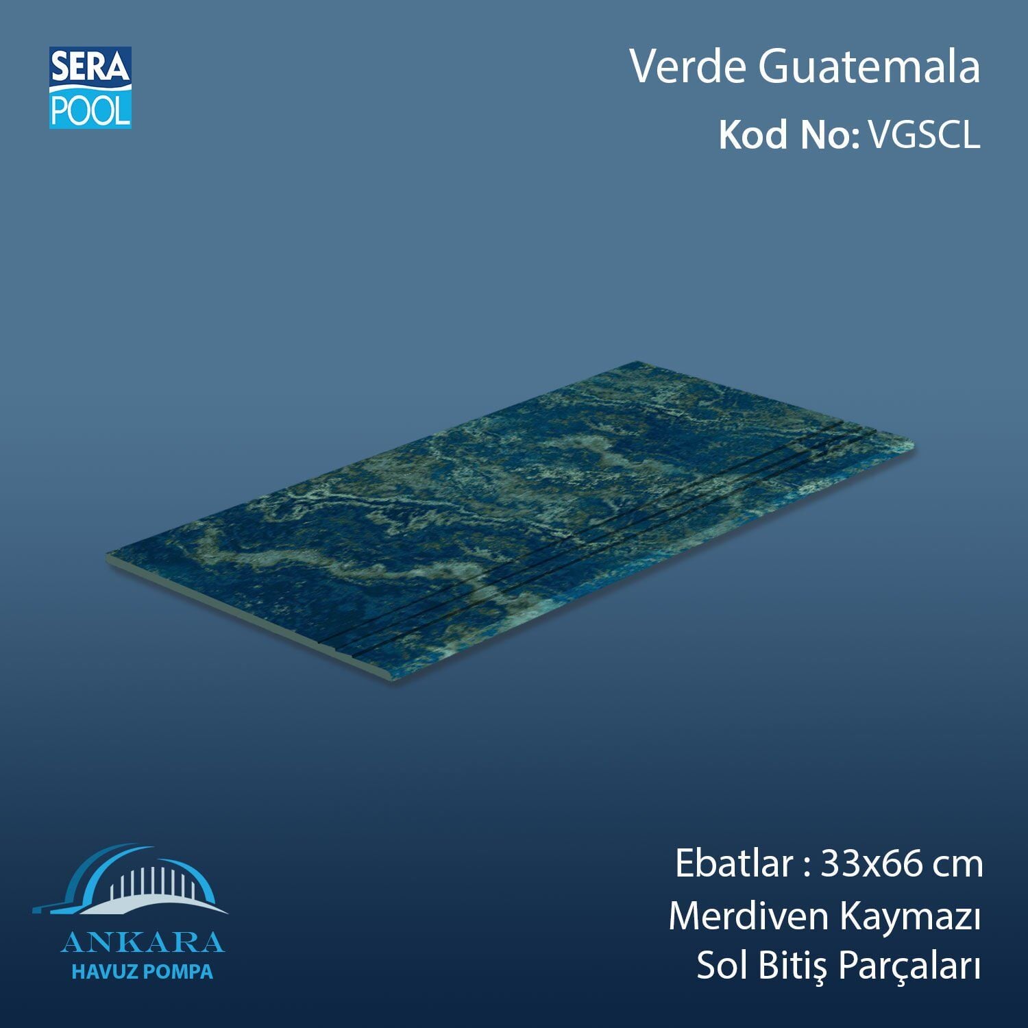 Verde Guatemala 33x66x1,80 cm Merdiven Kaymazı Sol Bitiş