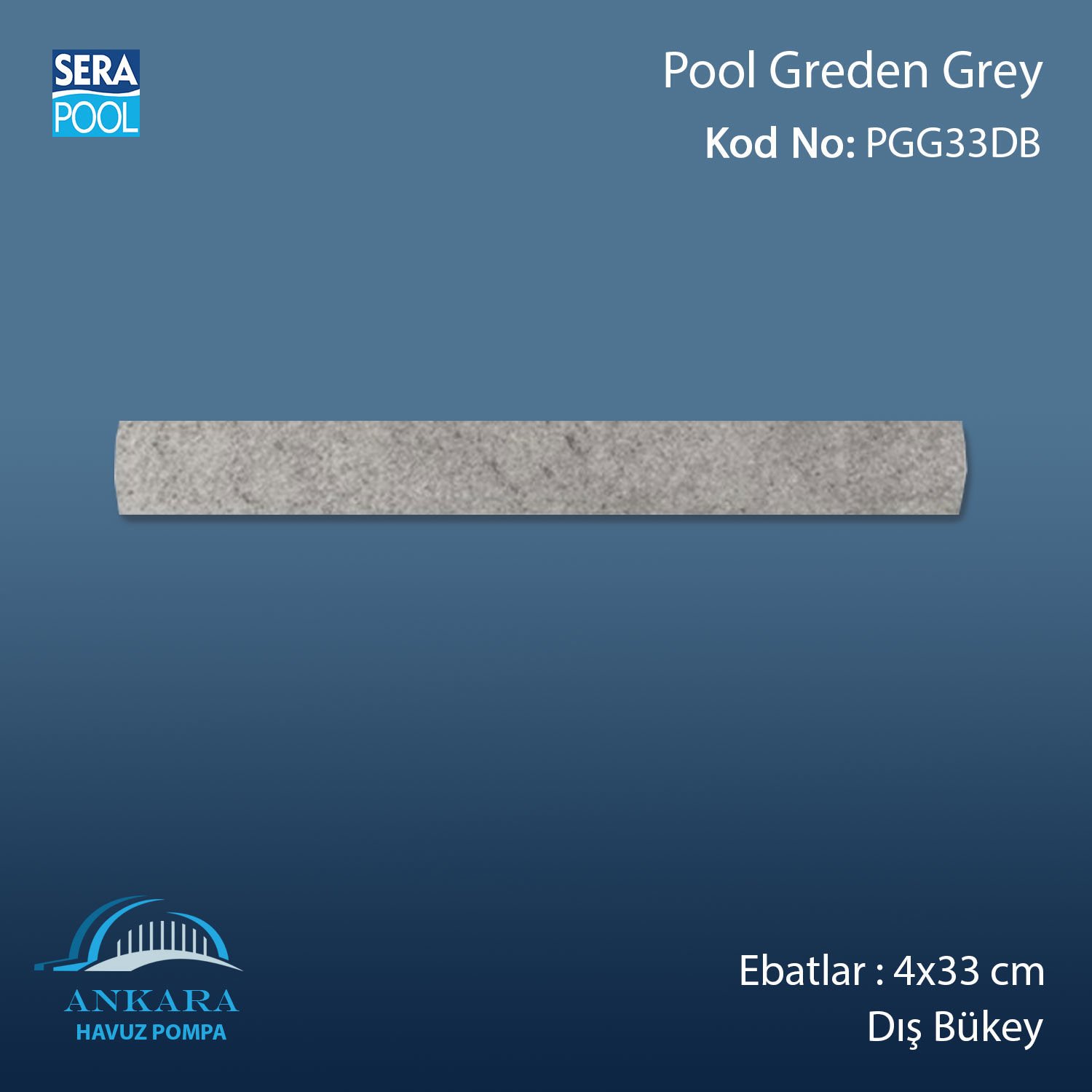 Pool Garden Grey 4x33 cm Dış Bükey