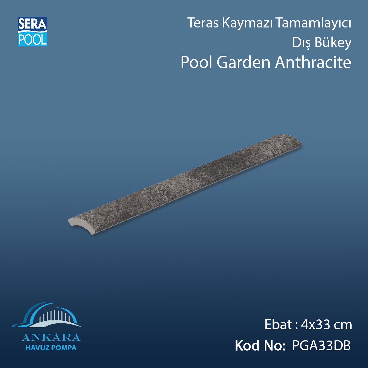 Pool Garden Anthracite 4x33 cm Dış Bükey