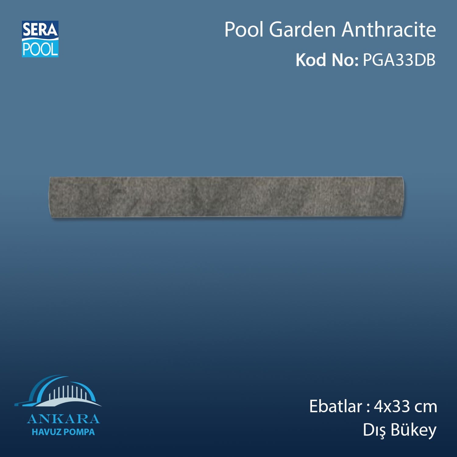 Pool Garden Anthracite 4x33 cm Dış Bükey