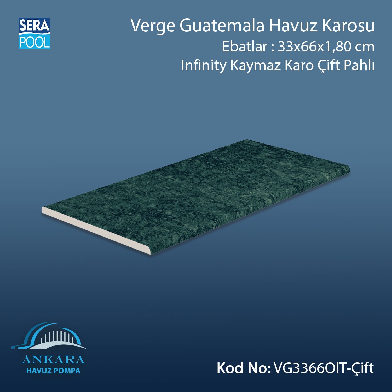 Verde Guatemala 33x66x1,80 cm Infinity Kaymaz Karo Çift Pahlı