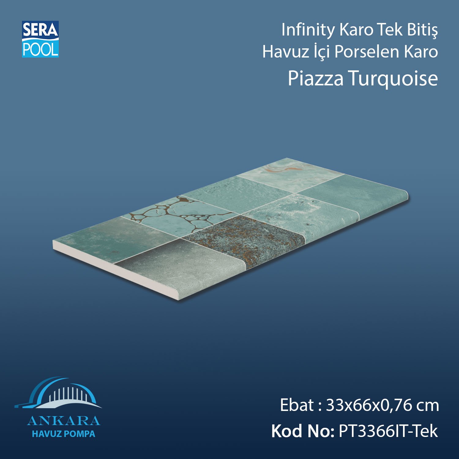 Piazza Turquoise 33x66x0,76 cm Infinity Kaymaz Karo Tek Bitiş