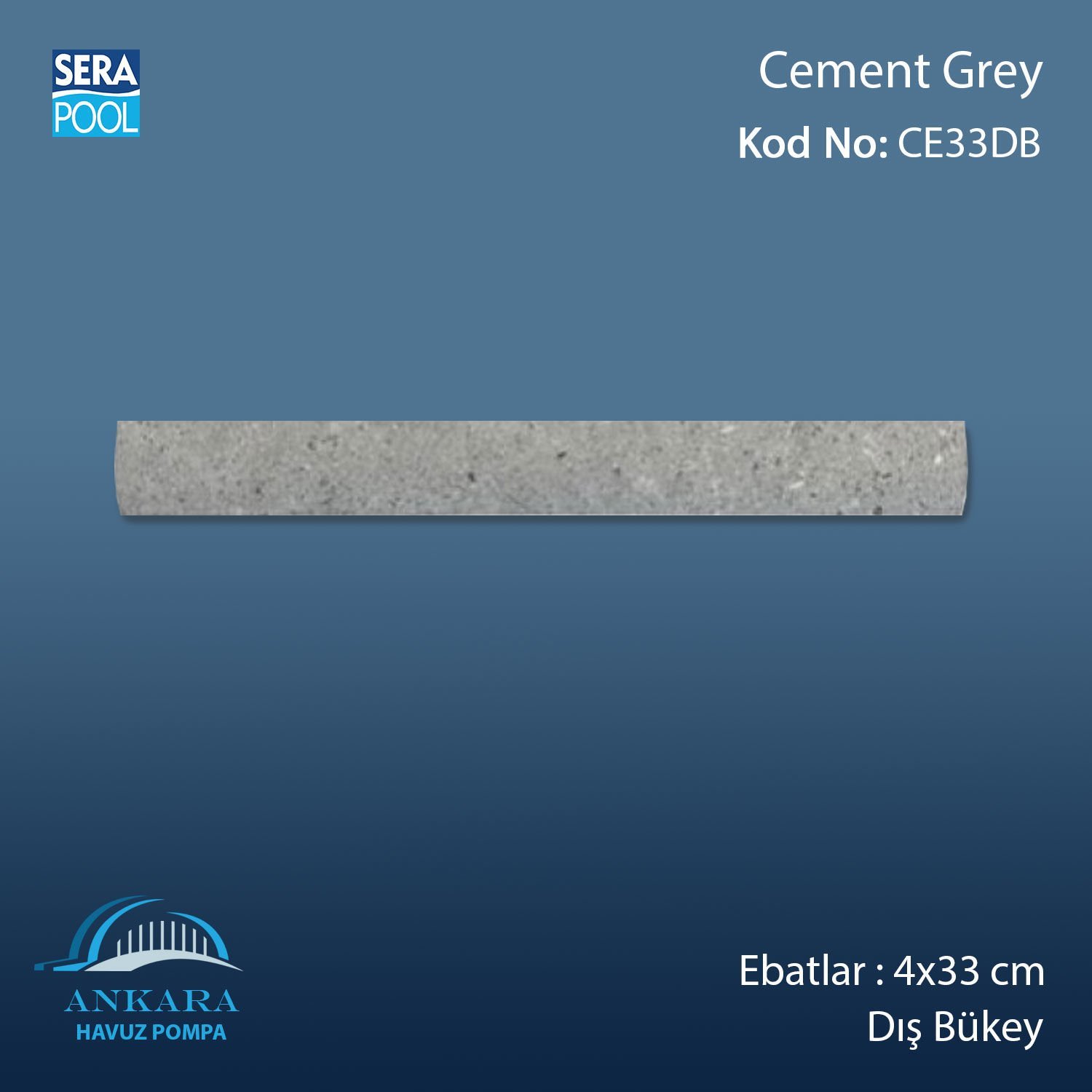 Cement Grey 4x33 cm Dış Bükey