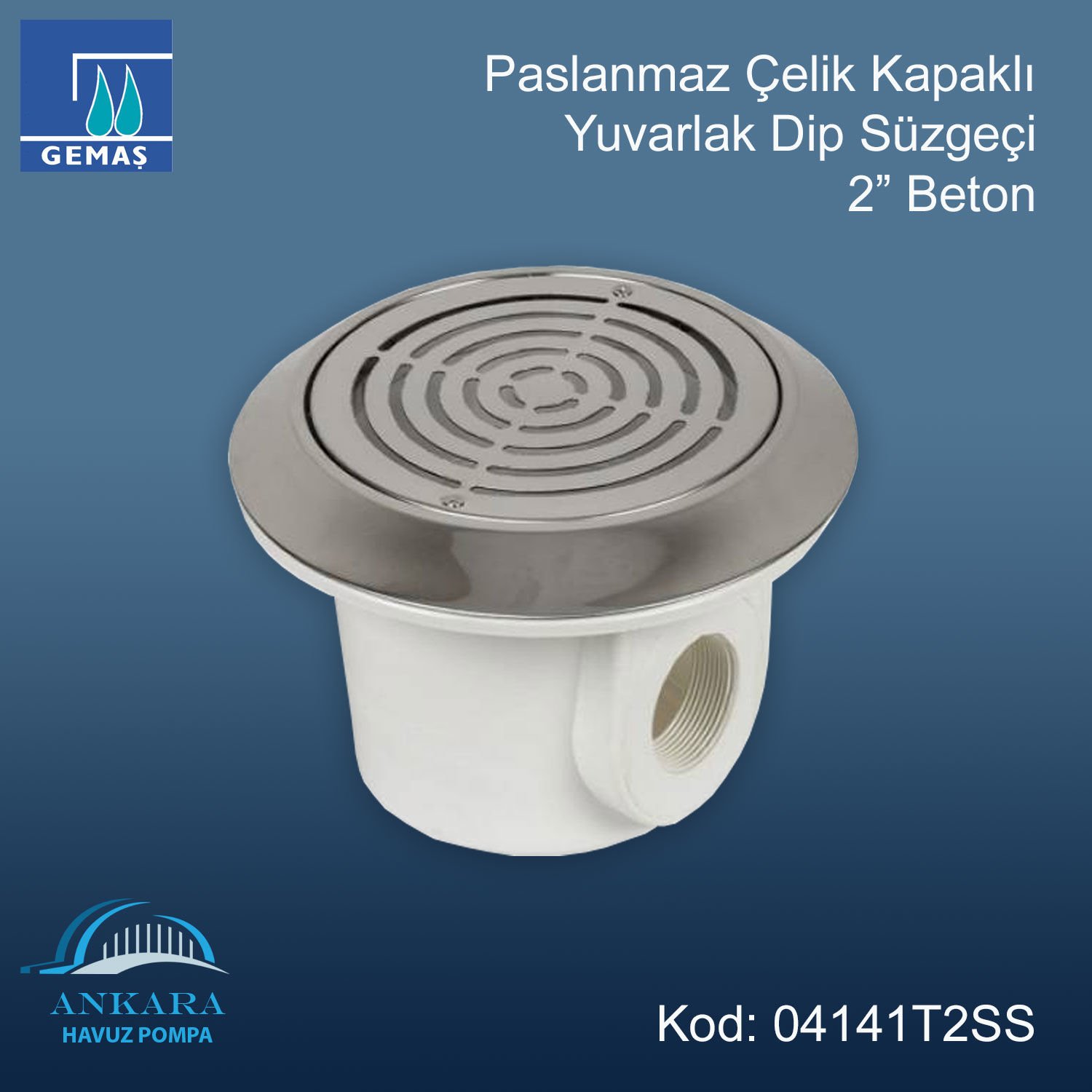 Paslanmaz Çelik Kapaklı Yuvarlak Dip Süzgeci 2'' Beton