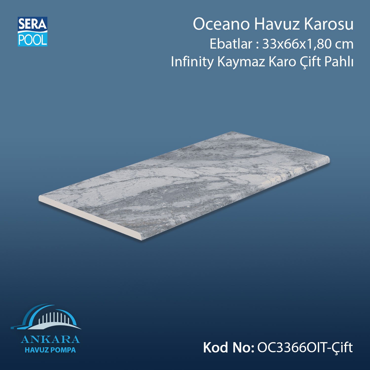 Oceano 33x66x1,80 cm Infinity Kaymaz Karo Çift Pahlı