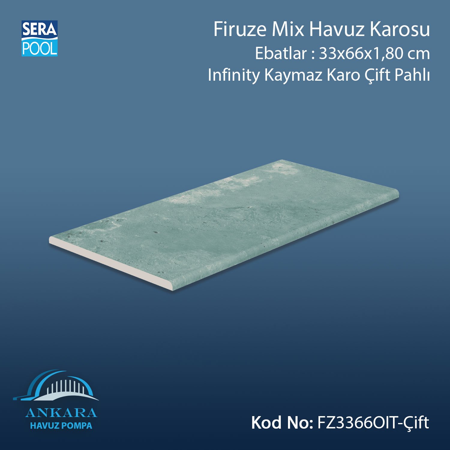 Firuze Mix 33x66x1,80 cm Infinity Kaymaz Karo Çift Pahlı