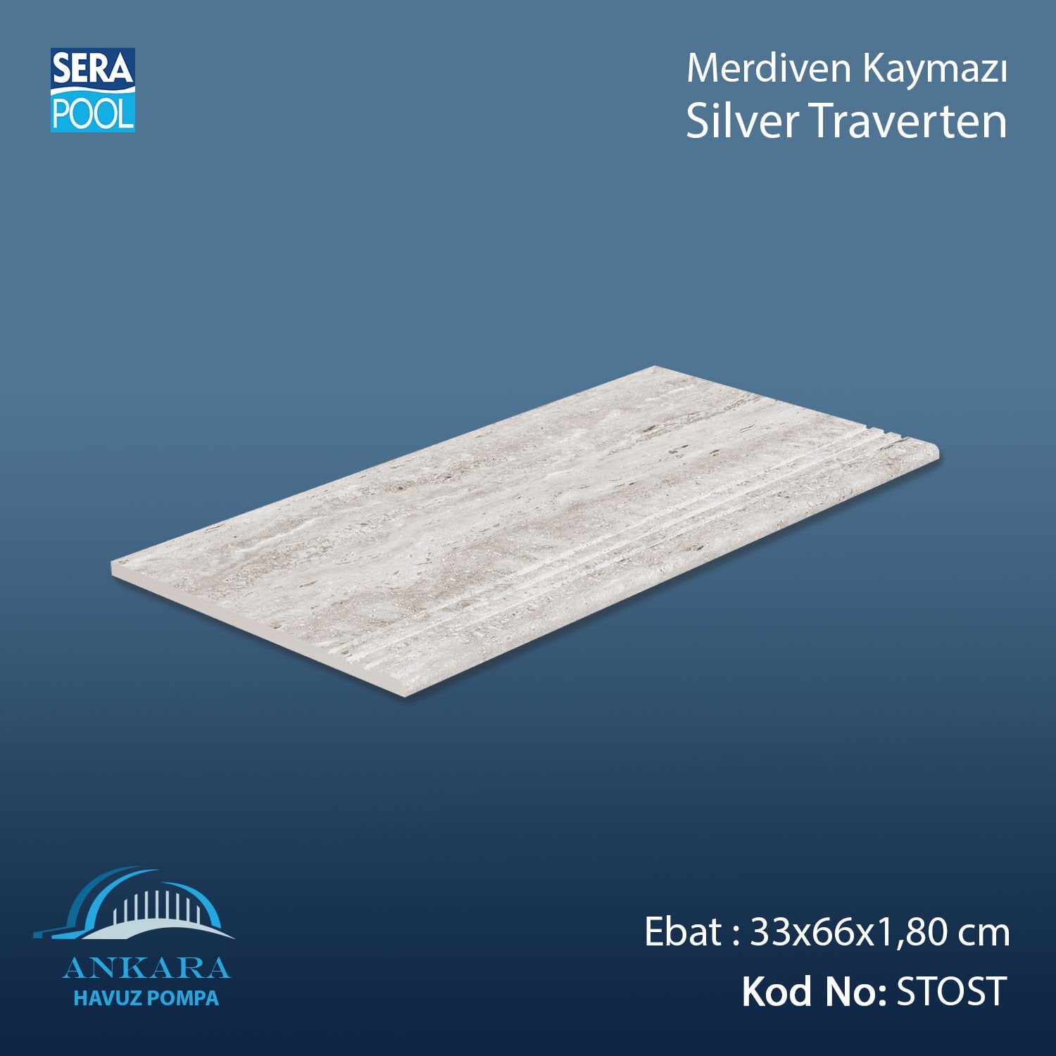 Silver Traverten 33x66x1,80 cm Merdiven Kaymazı