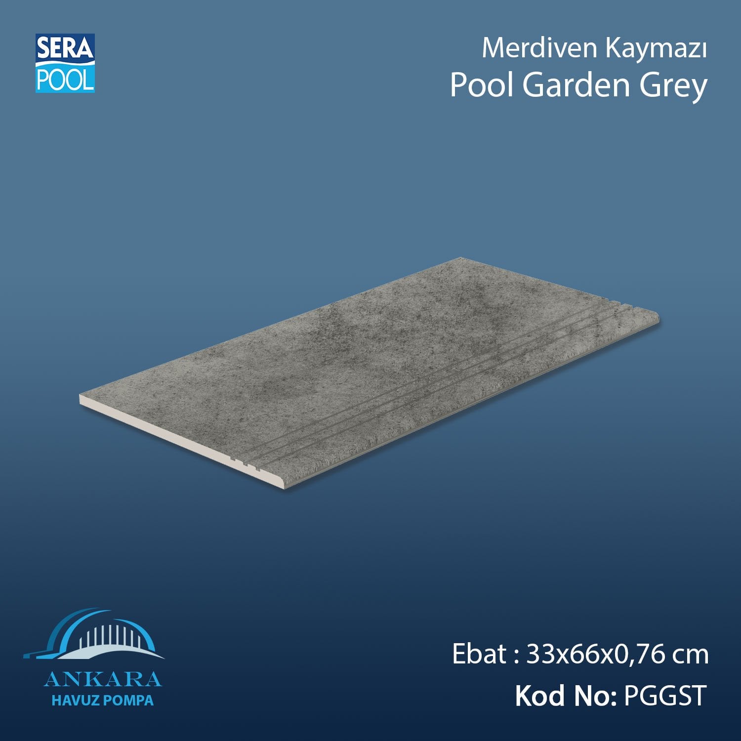 Pool Garden Grey 33x66x0,76 cm Merdiven Kaymazı