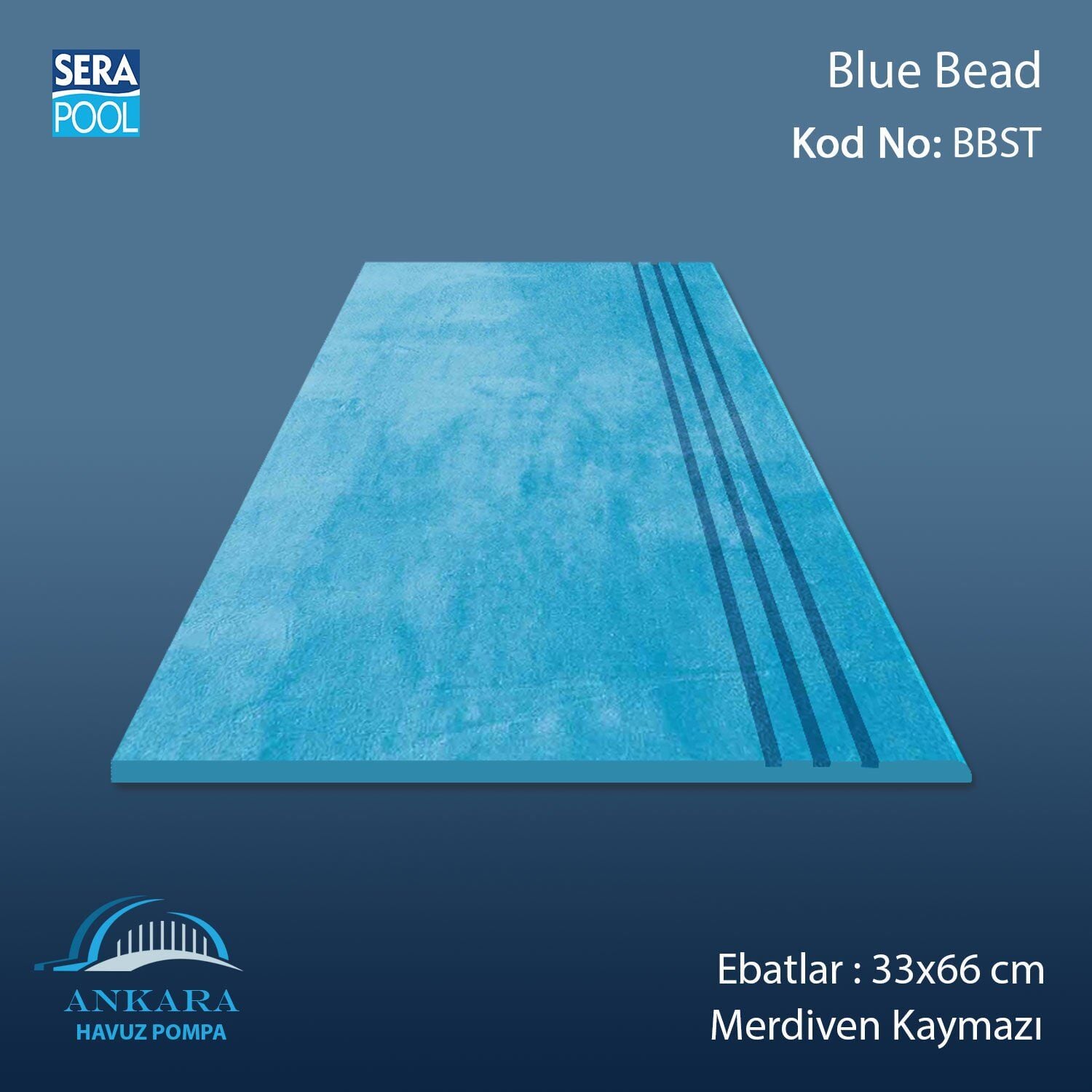 Blue Bead 33x66x1,80 cm Merdiven Kaymazı