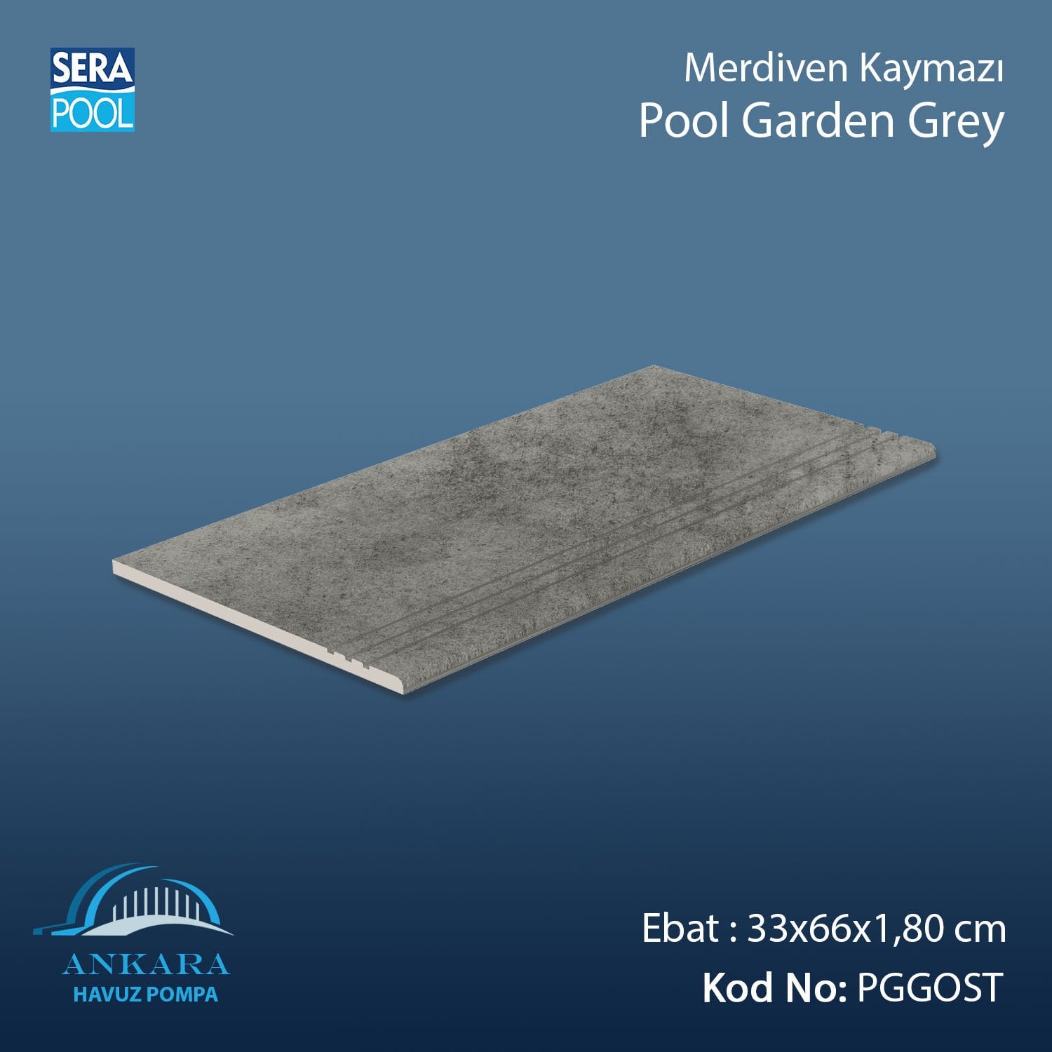 Pool Garden Grey 33x66x1,80 cm Merdiven Kaymazı