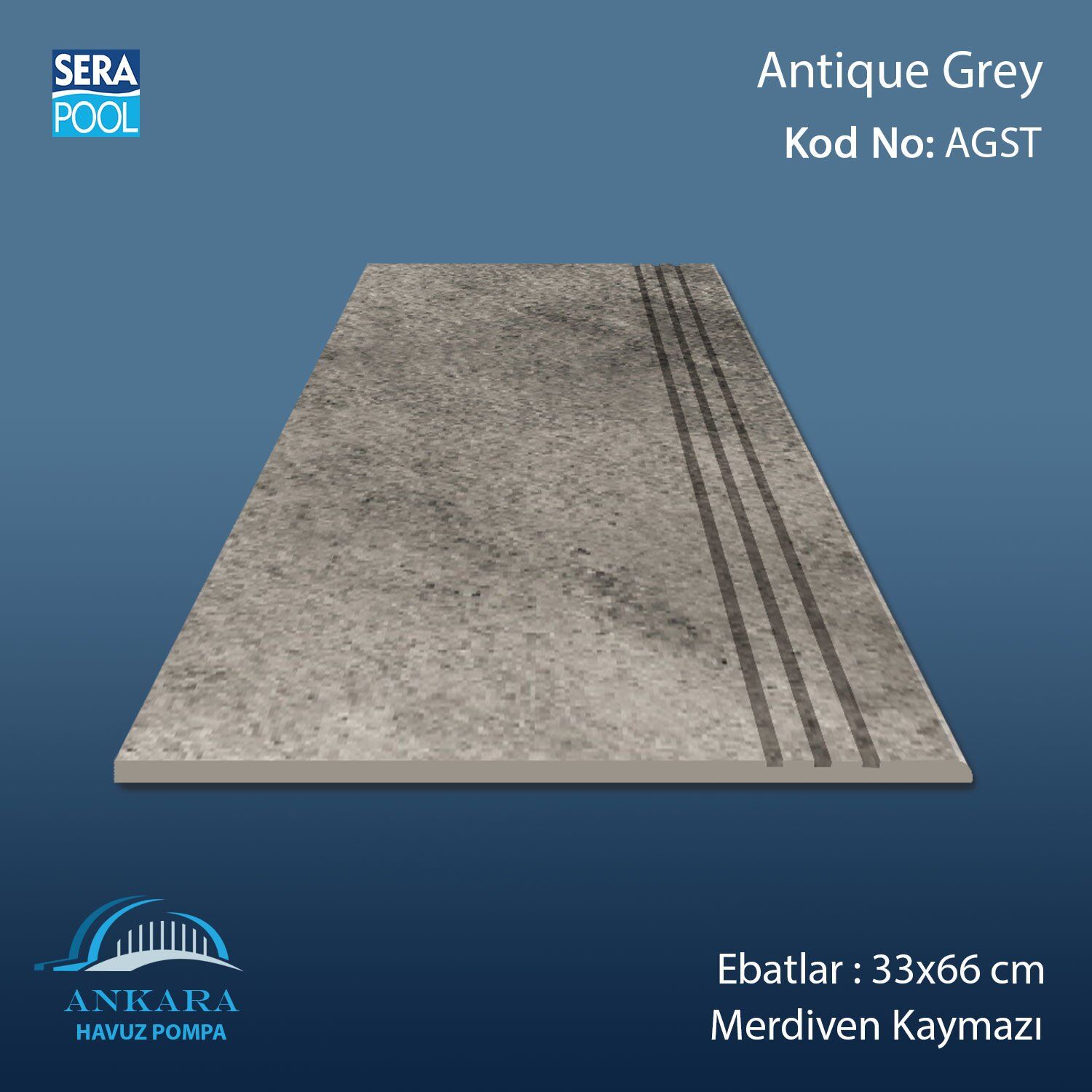 Antique Grey 33x66x1,80 cm Merdiven Kaymazı