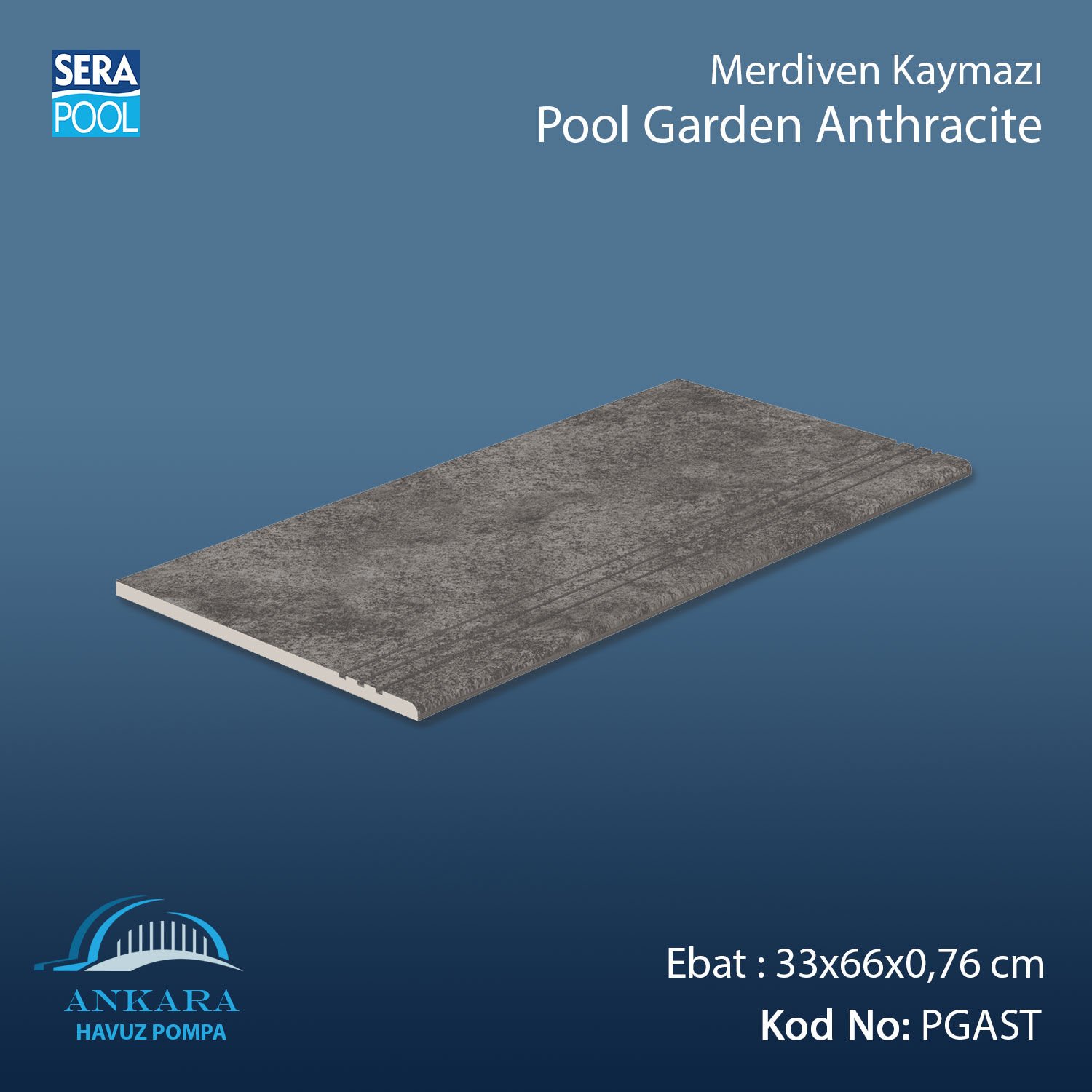Pool Garden Anthracite 33x66x0,76 cm Merdiven Kaymazı