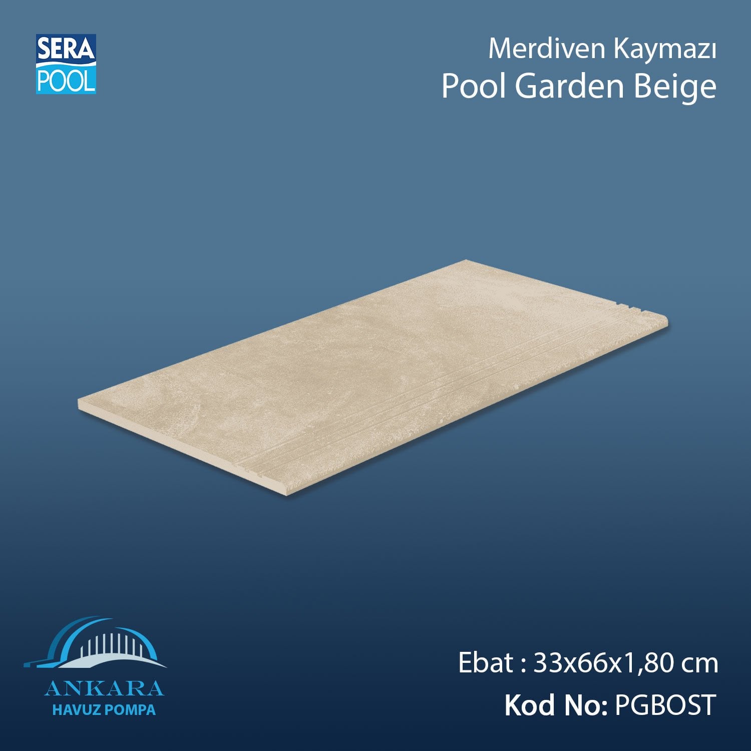 Pool Garden Beige 33x66x1,80 cm Merdiven Kaymazı