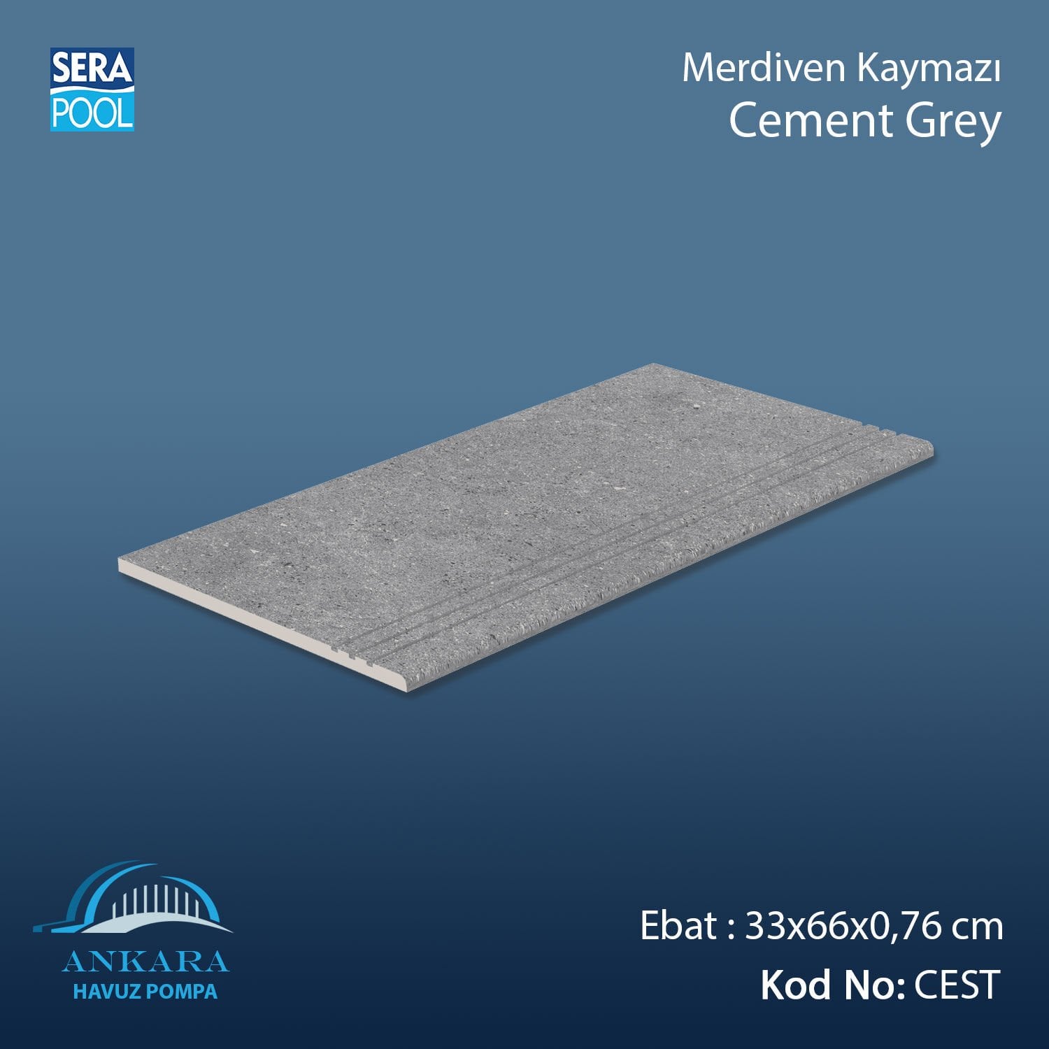 Cement Grey 33x66x0,76 cm Merdiven Kaymazı