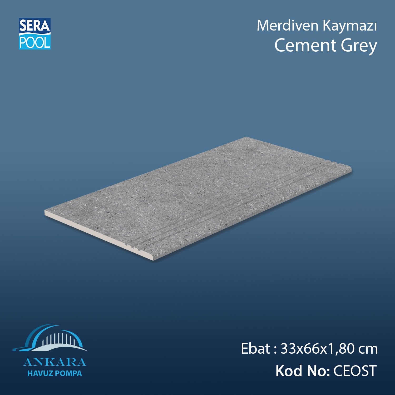Cement Grey 33x66x1,80 cm Merdiven Kaymazı