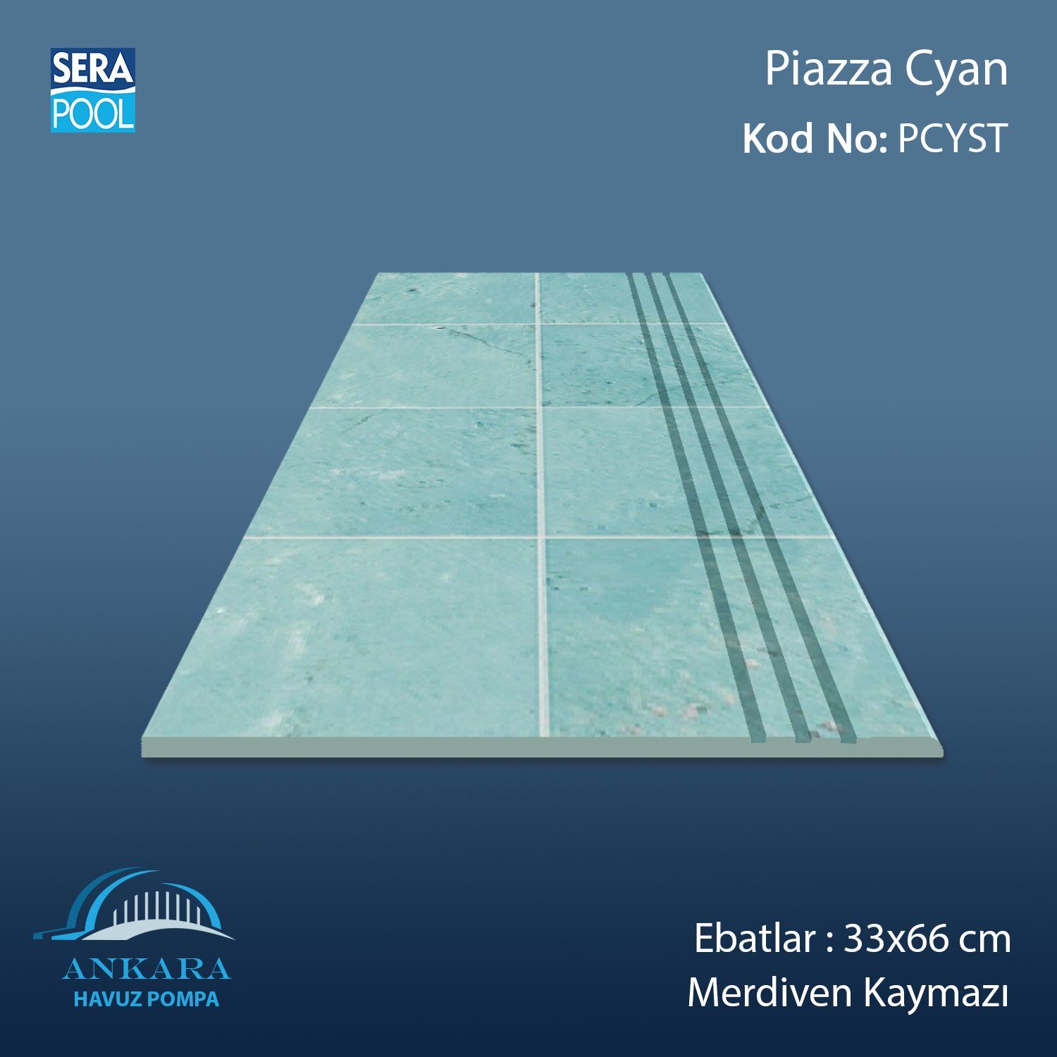 Piazza Cyan 33x66x1,80 cm Merdiven Kaymazı
