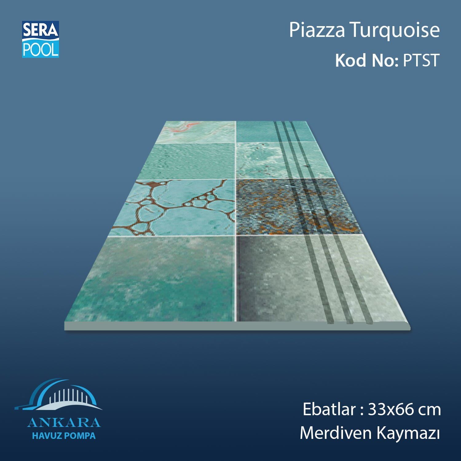 Piazza Turquoise 33x66x1,80 cm Merdiven Kaymazı