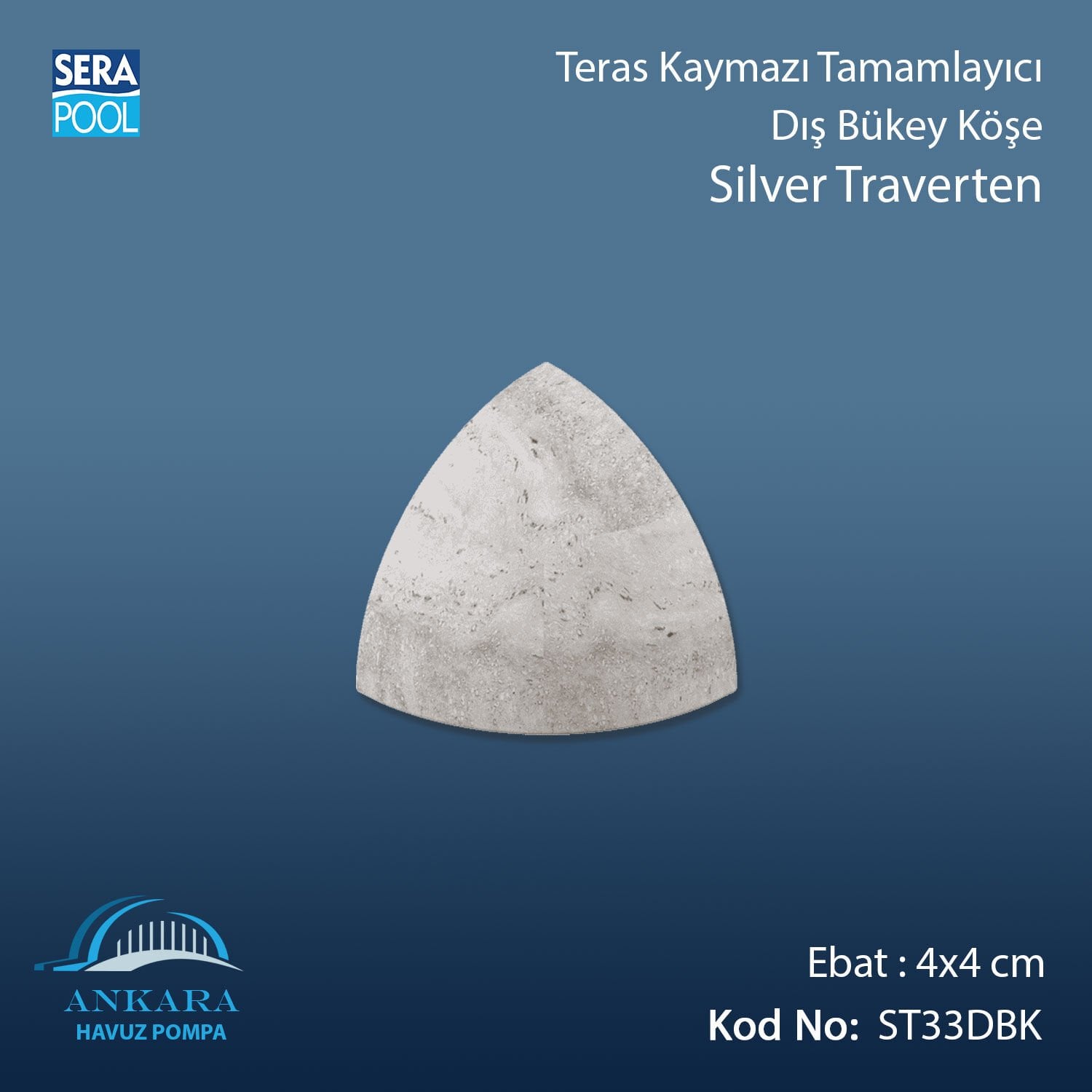 Silver Traverten 4x4 cm Dış Bükey Köşe