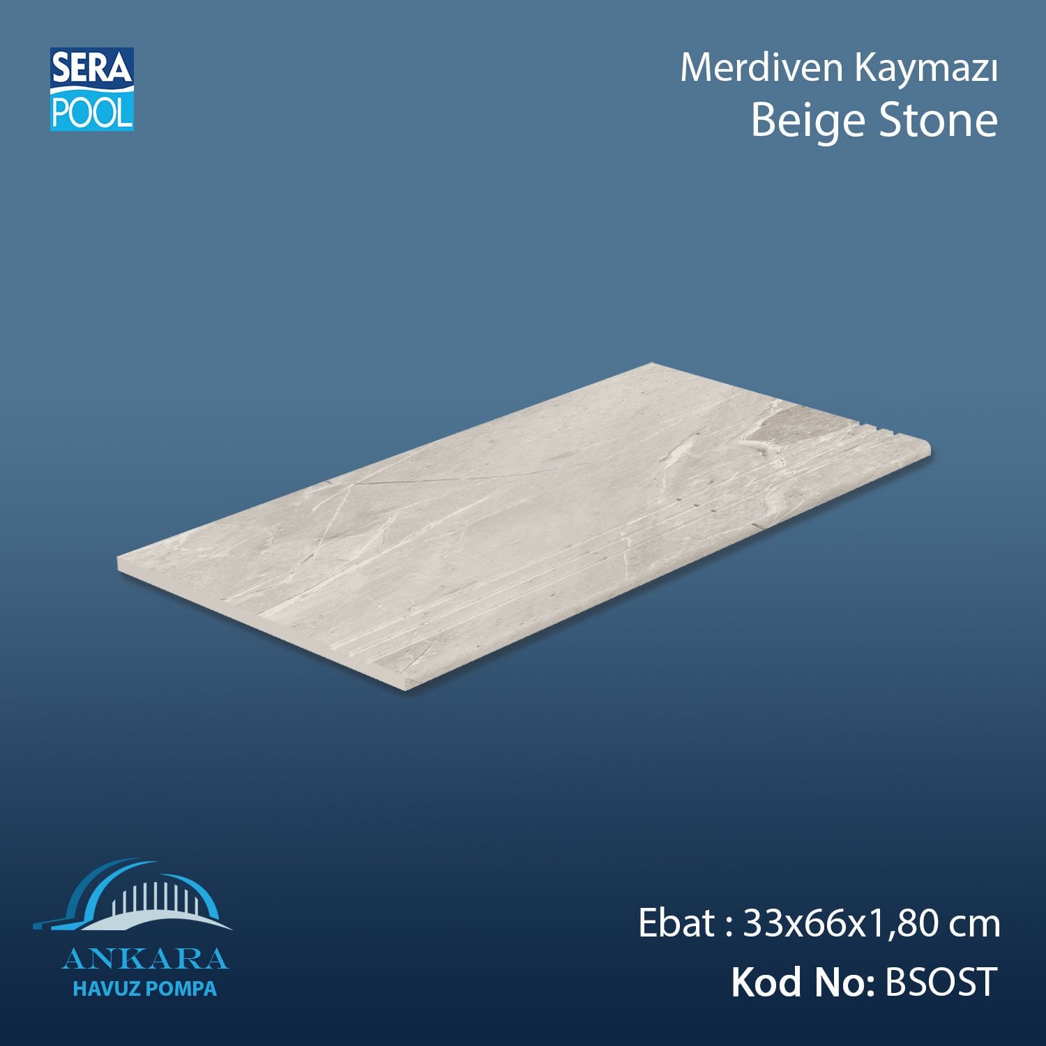 Beige Stone 33x66x1,80 cm Merdiven Kaymazı