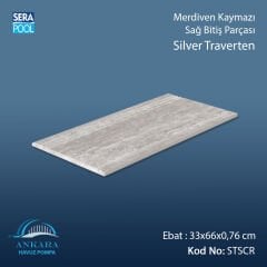 Silver Traverten 33x66x0,76 cm Merdiven Kaymazı Sağ Bitiş