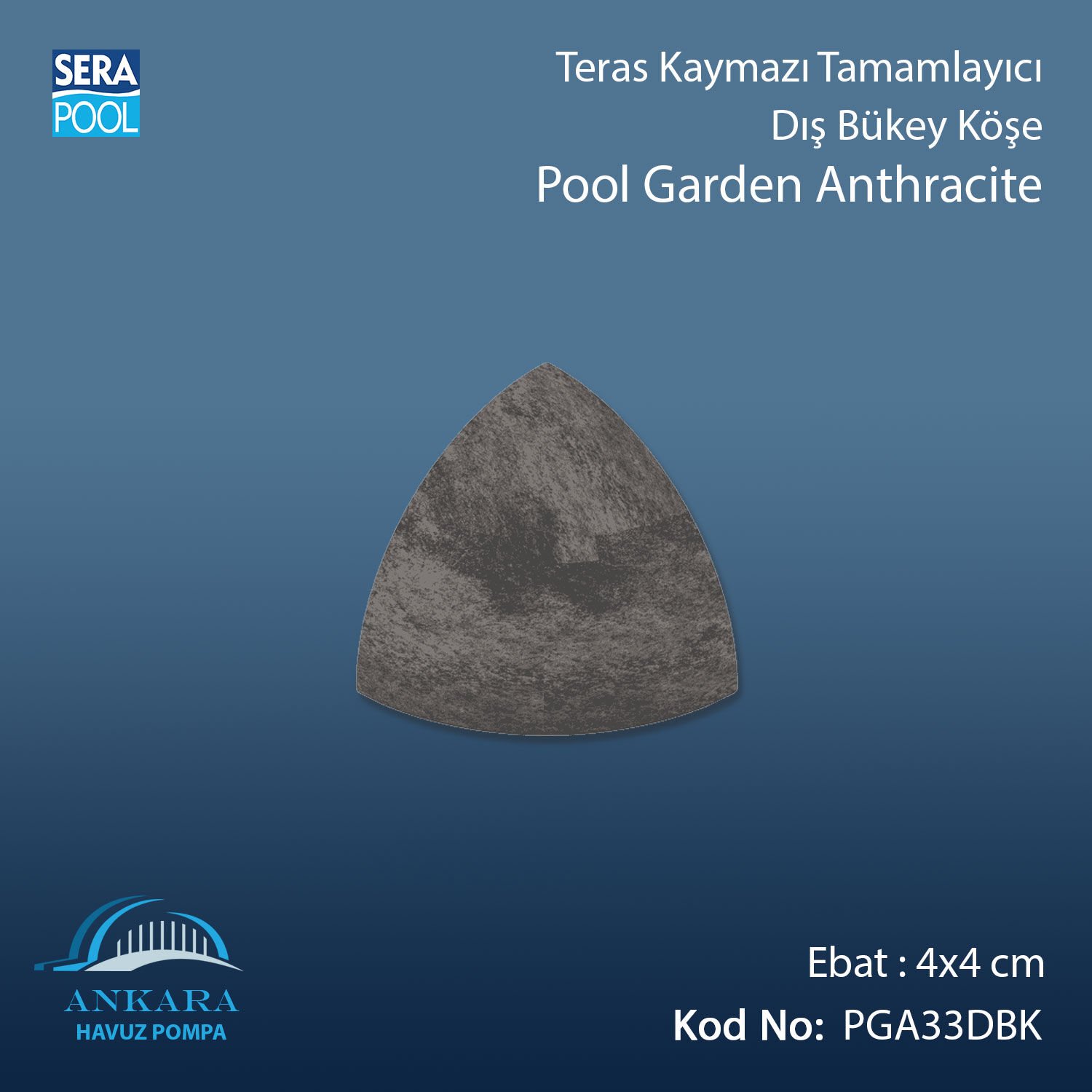 Pool Garden Anthracite 4x4 cm Dış Bükey Köşe
