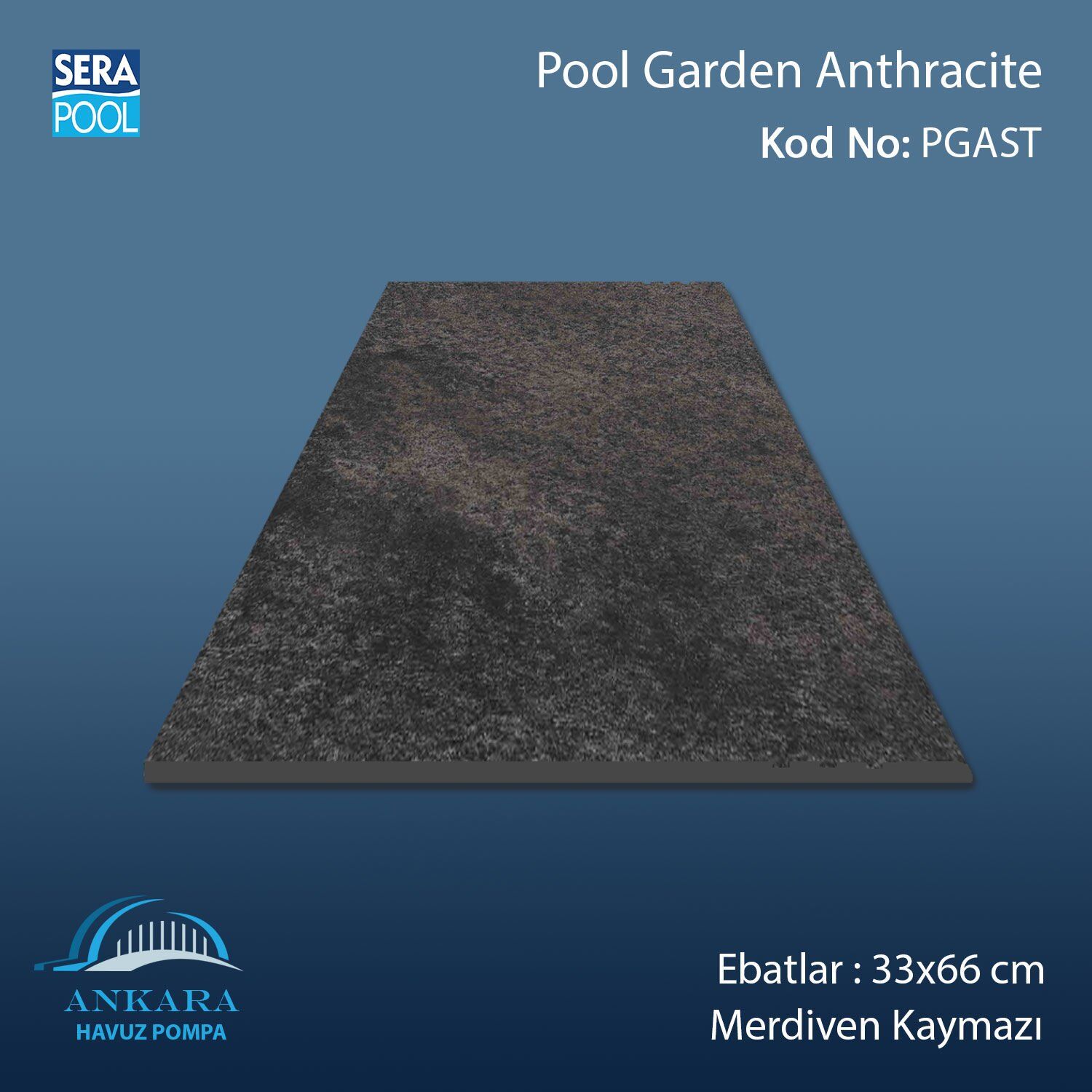 Pool Garden Anthracite 33x66x1,80 cm Merdiven Kaymazı