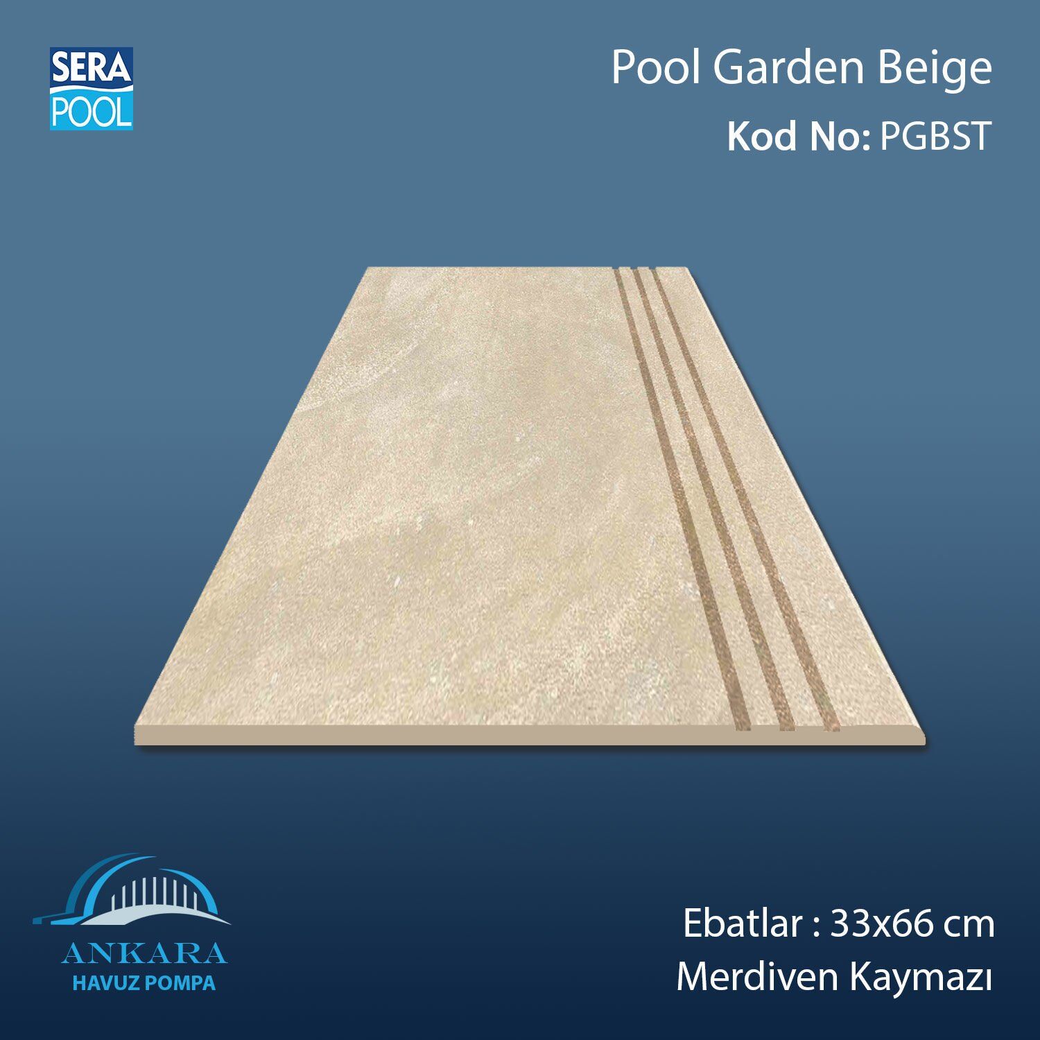 Pool Garden Beige 33x66x1,80 cm Merdiven Kaymazı