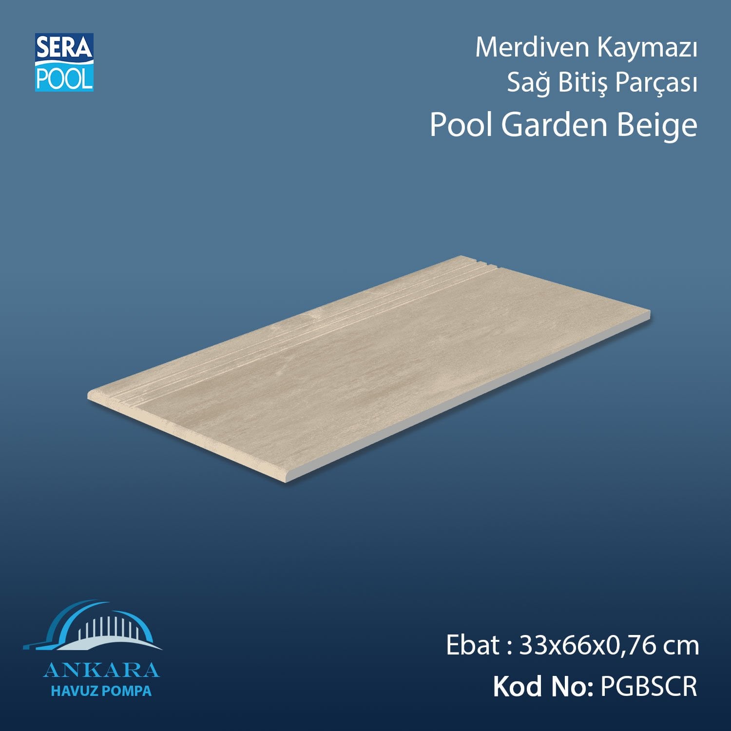 Pool Garden Beige 33x66x0,76 cm Merdiven Kaymazı Sağ Bitiş