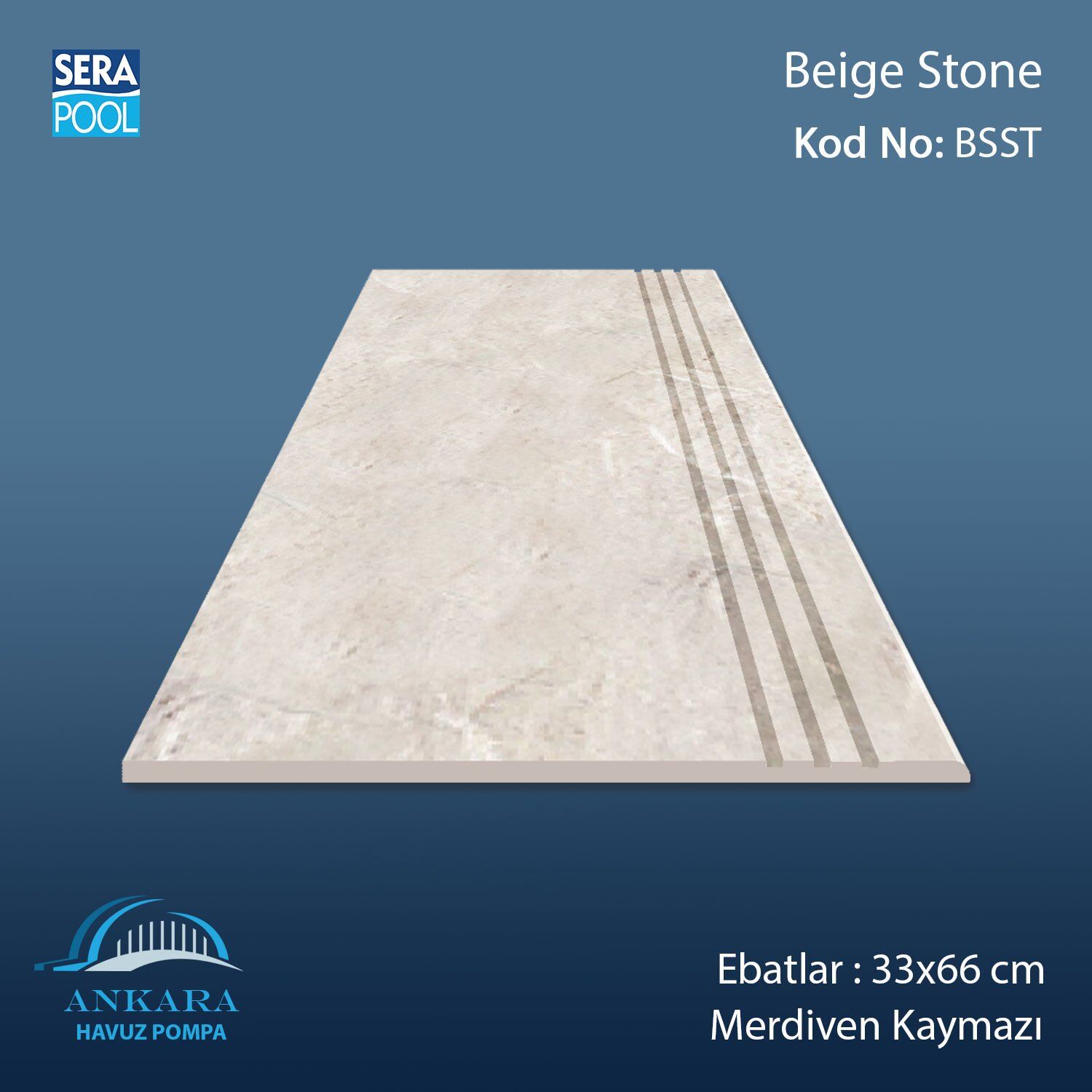 Beige Stone 33x66x1,80 cm Merdiven Kaymazı