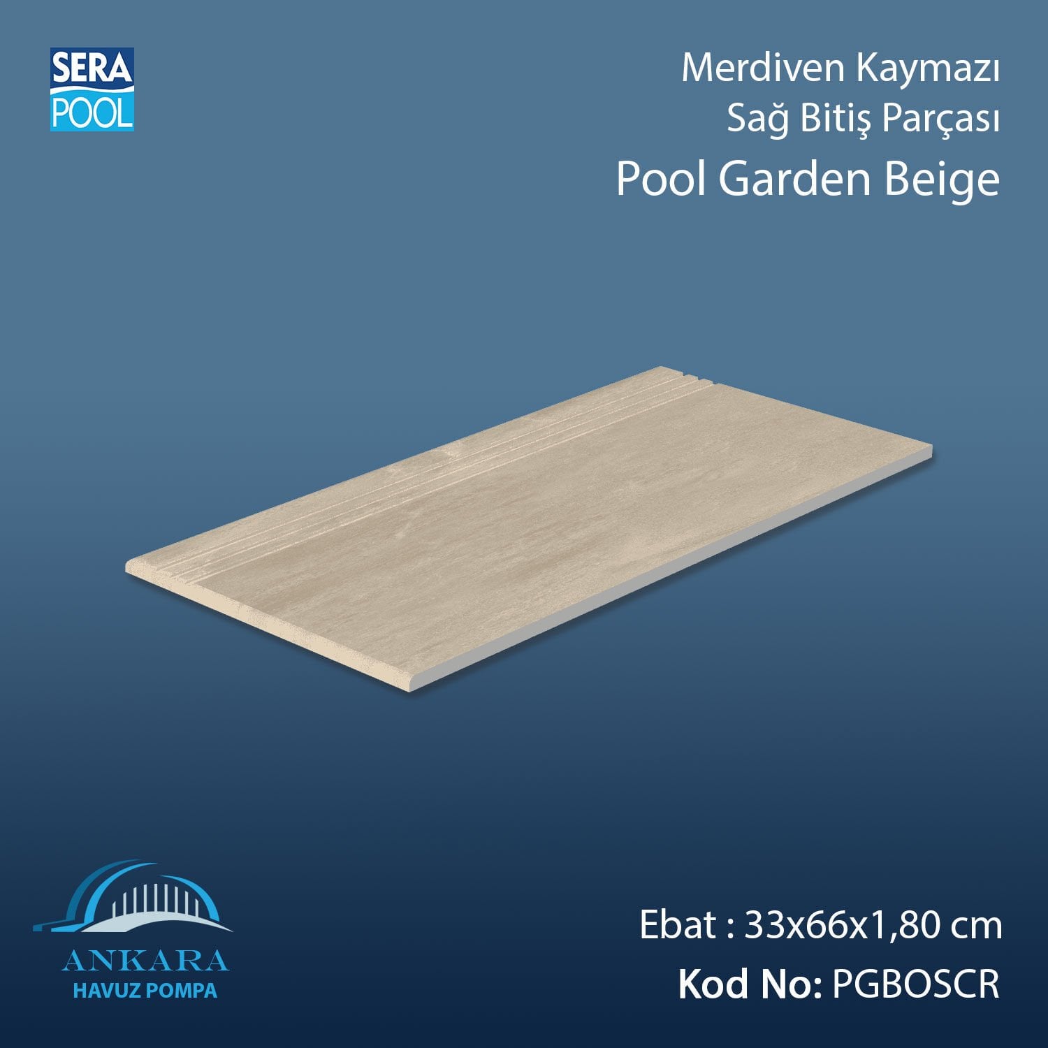 Pool Garden Beige 33x66x1,80 cm Merdiven Kaymazı Sağ Bitiş