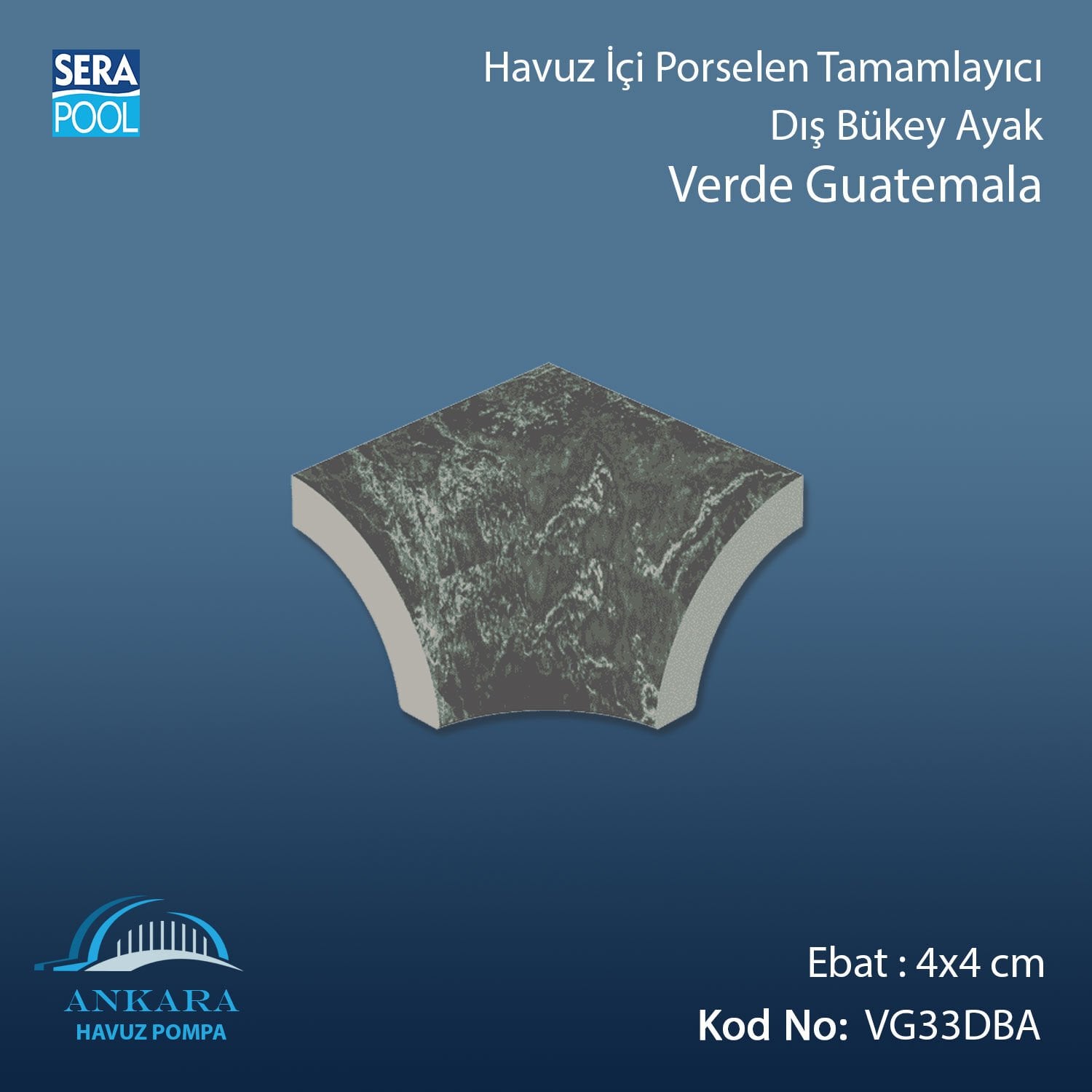 Verde Guatemala 4x4 cm Dış Bükey Ayak