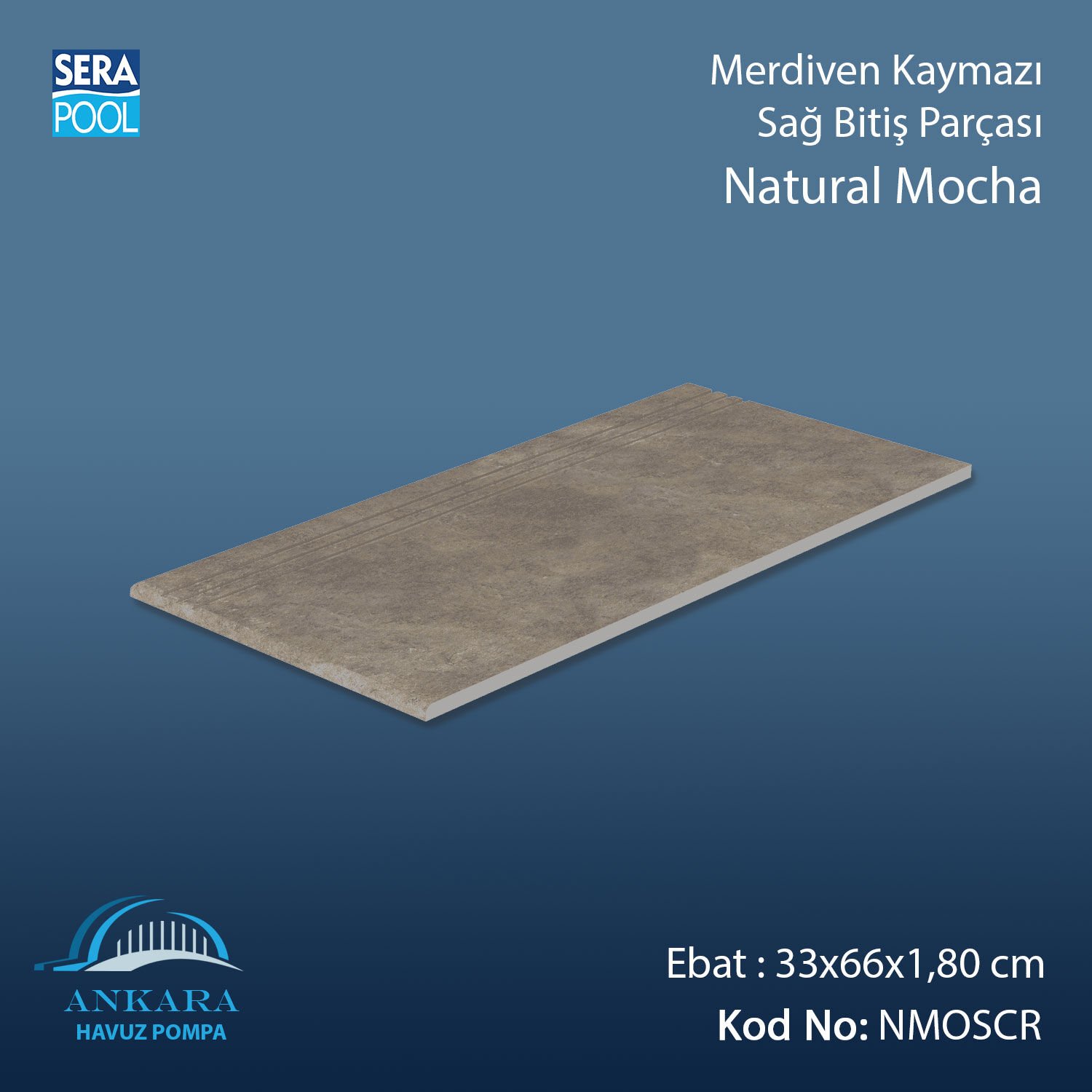 Natural Mocha 33x66x1,80 cm Merdiven Kaymazı Sağ Bitiş