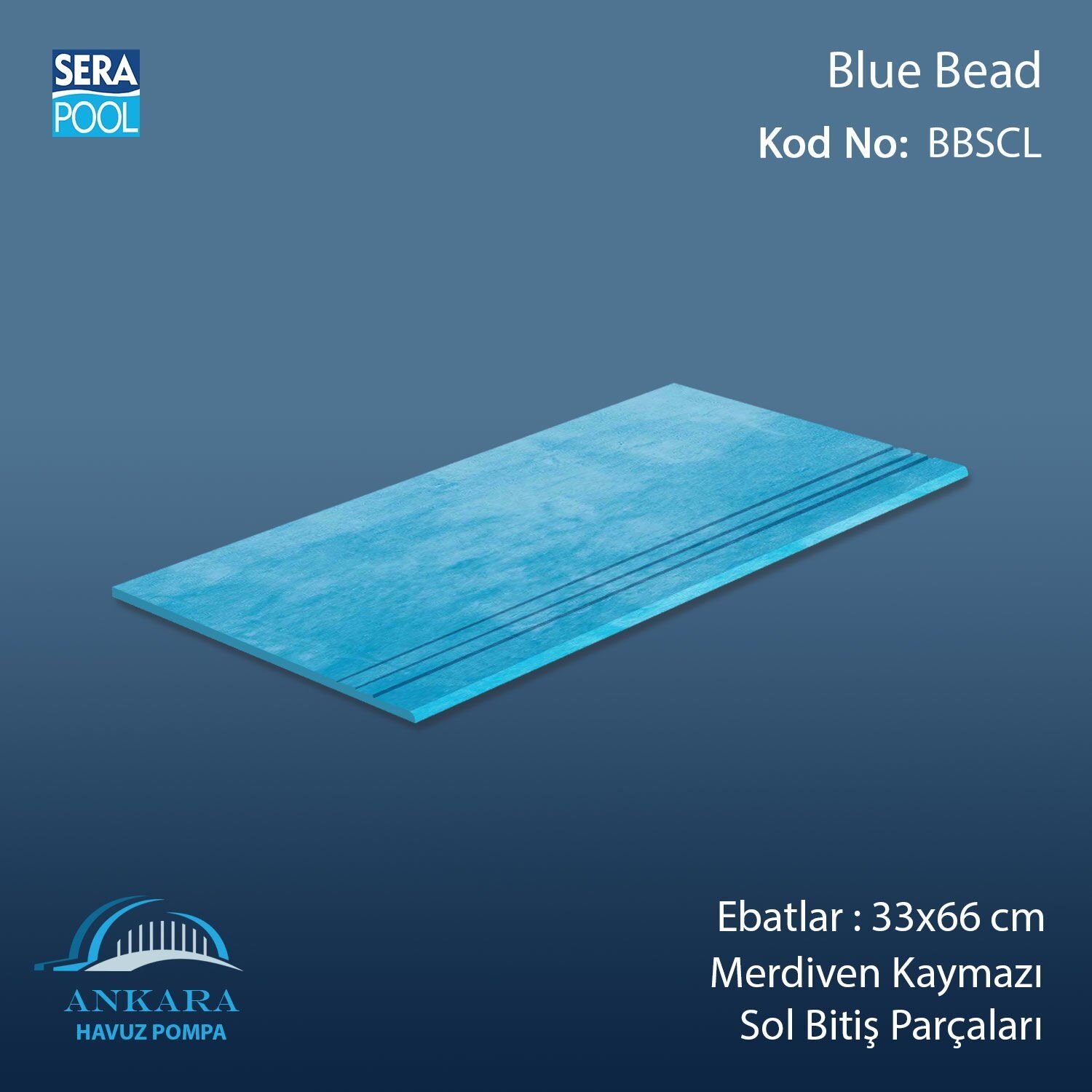 Blue Bead 33x66x1,80 cm Merdiven Kaymazı Sol Bitiş
