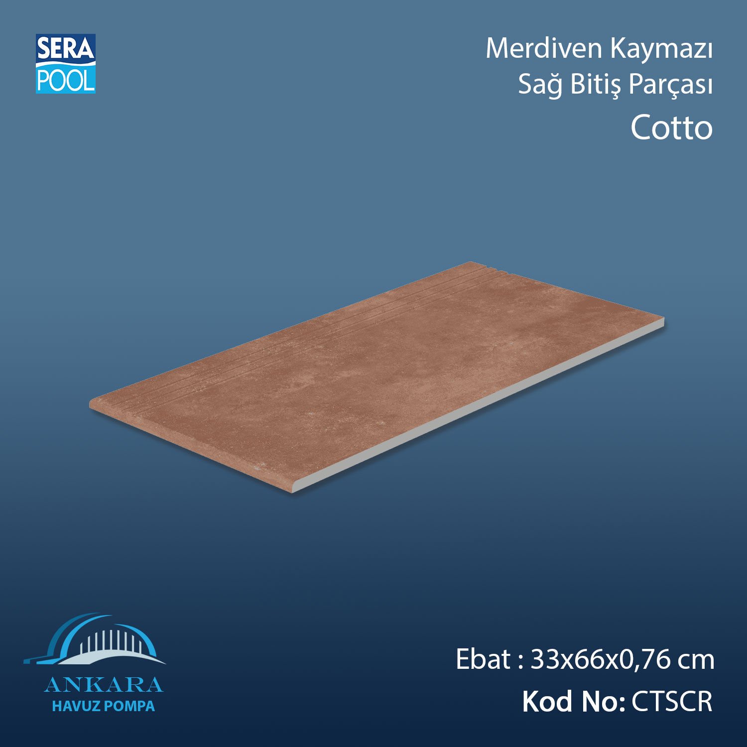 Cotto 33x66x0,76 cm Merdiven Kaymazı Sağ Bitiş