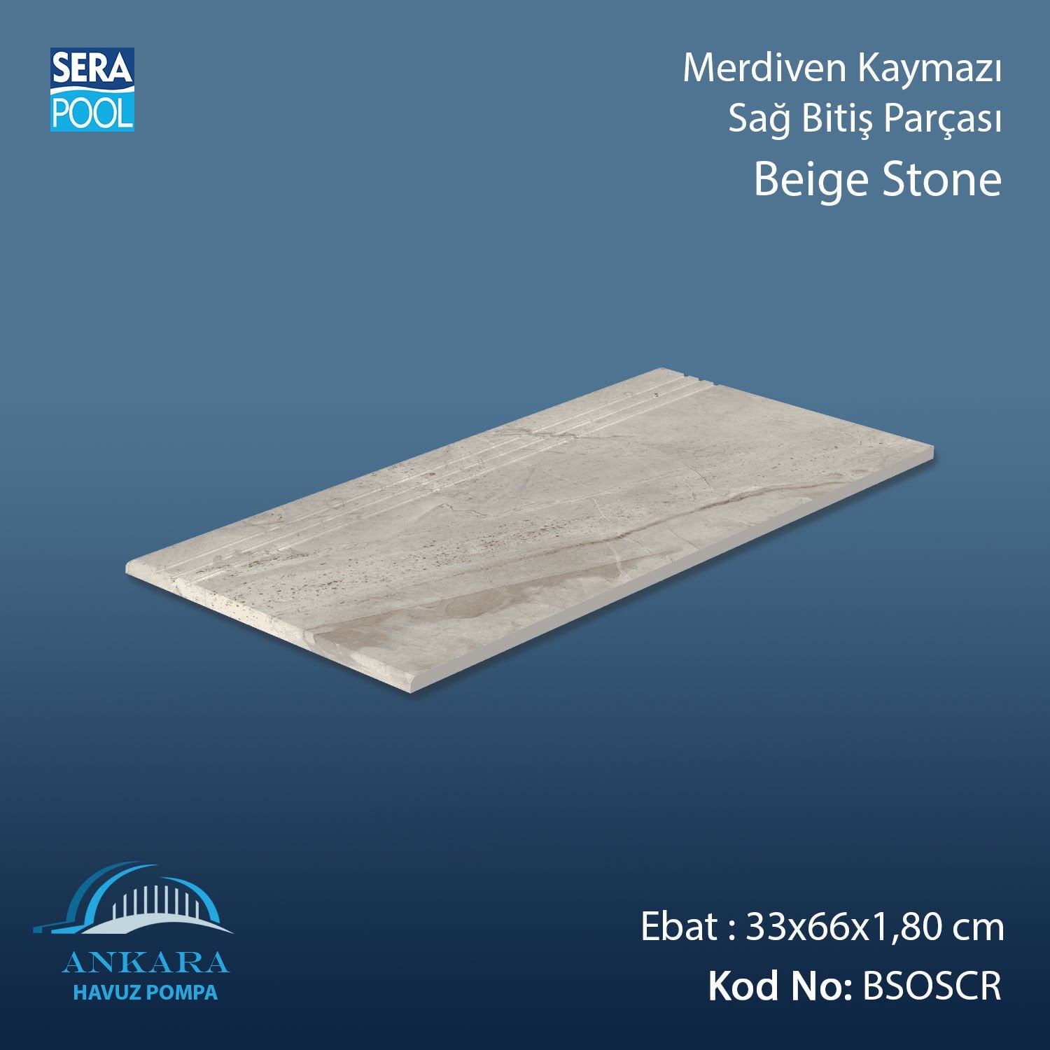 Beige Stone 33x66x1,80 cm Merdiven Kaymazı Sağ Bitiş