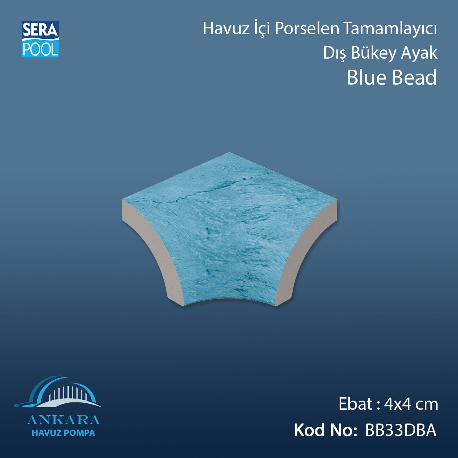Blue Bead 4x4 cm Dış Bükey Ayak