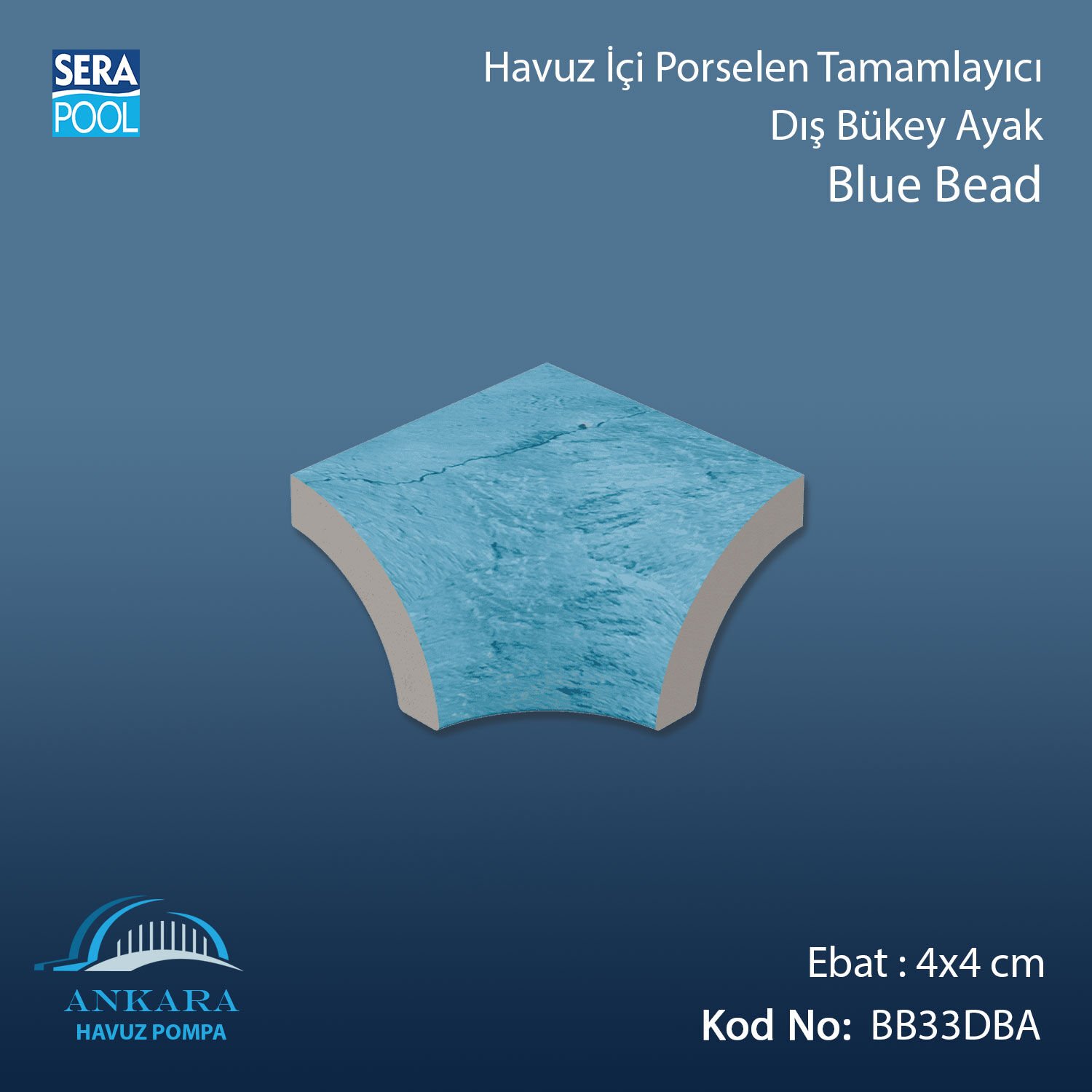 Blue Bead 4x4 cm Dış Bükey Ayak