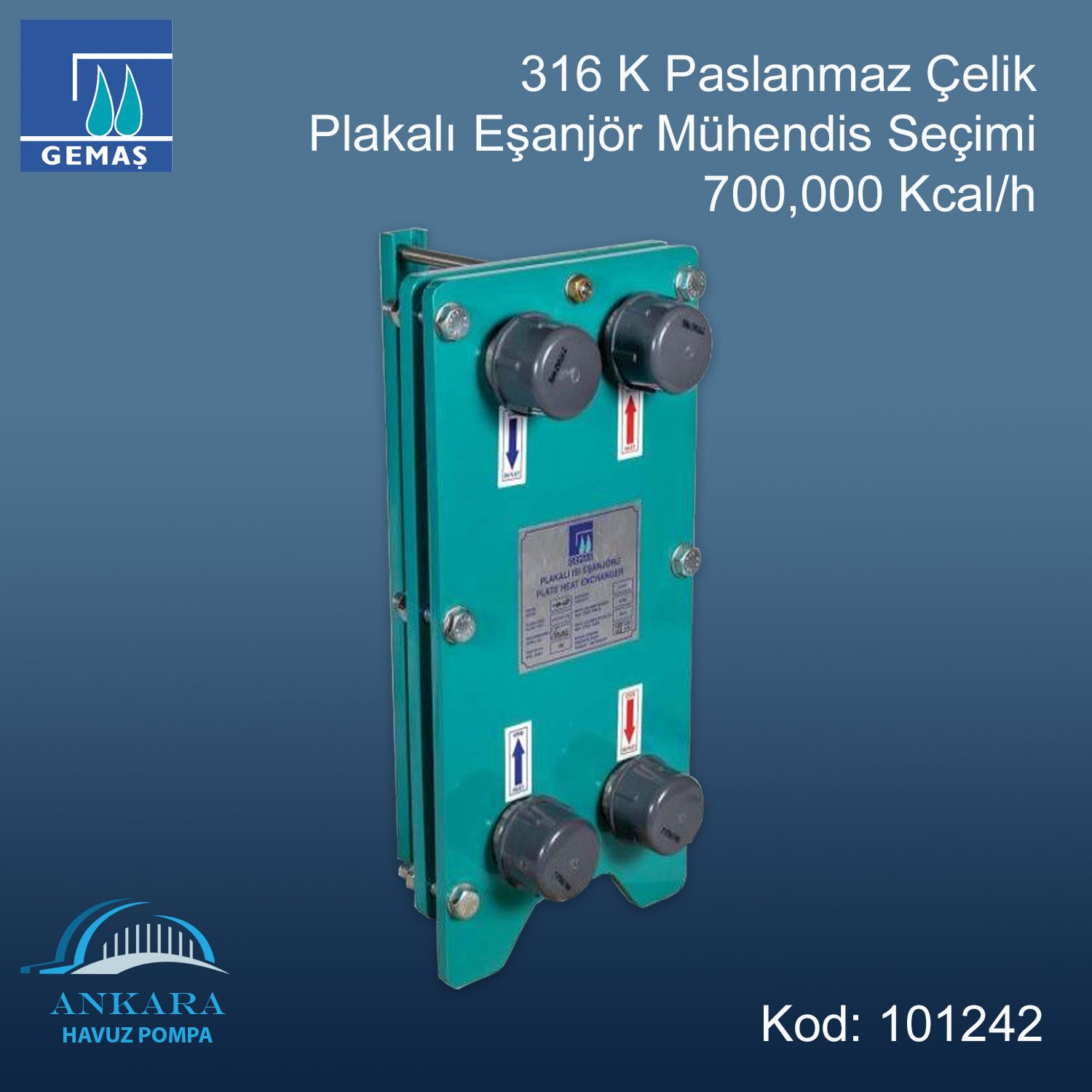 Gemaş Plakalı Eşanjör Mühendis Seçimi 700,000 Kcal/h-316 Kalite Paslanmaz Çelik