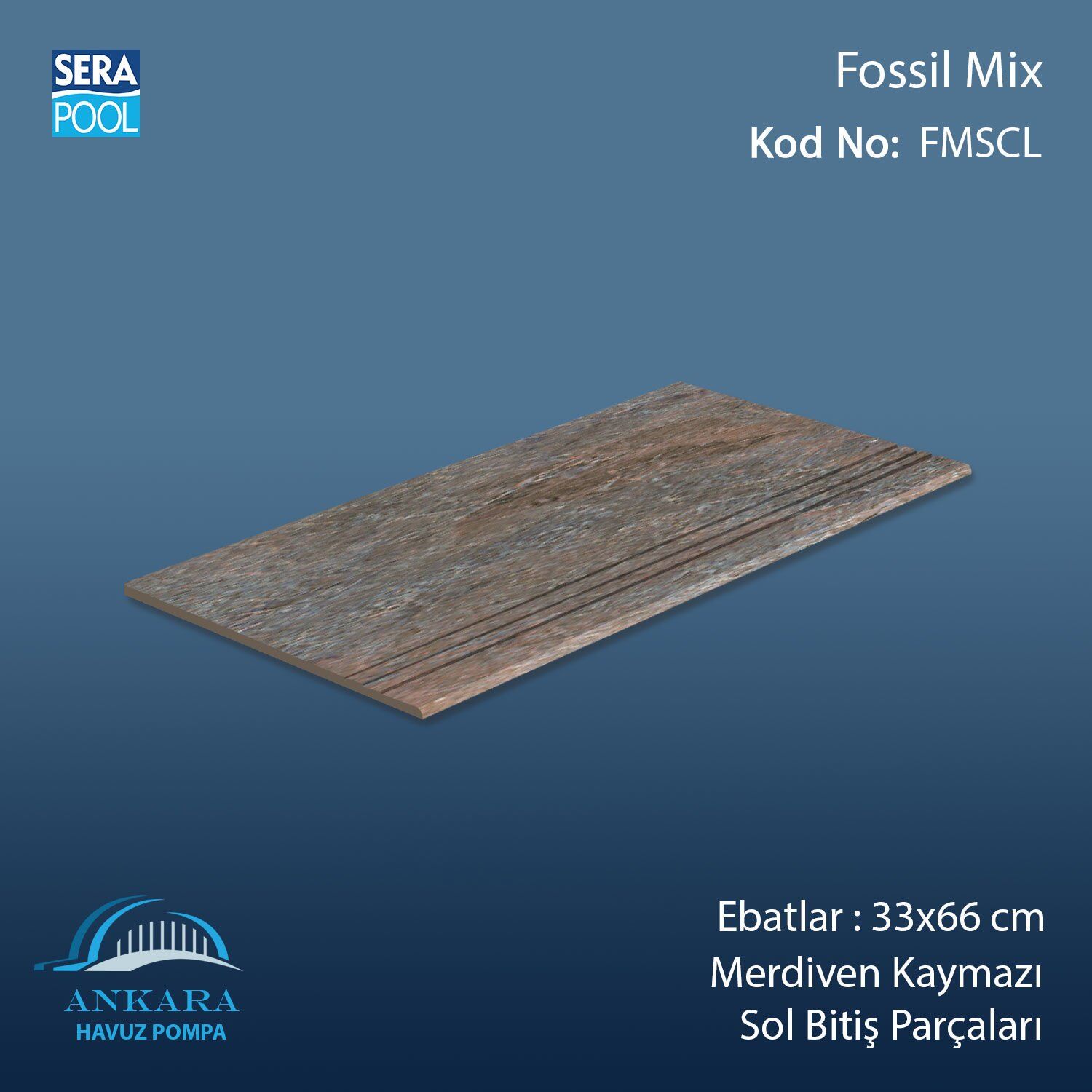 Fossil Mix 33x66x1,80 cm Merdiven Kaymazı Sol Bitiş
