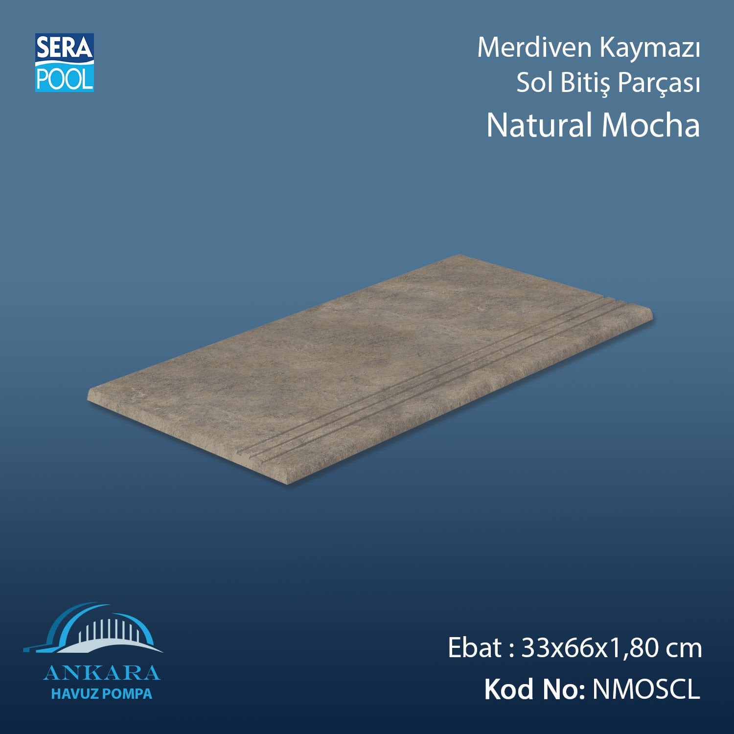 Natural Mocha 33x66x1,80 cm Merdiven Kaymazı Sol Bitiş