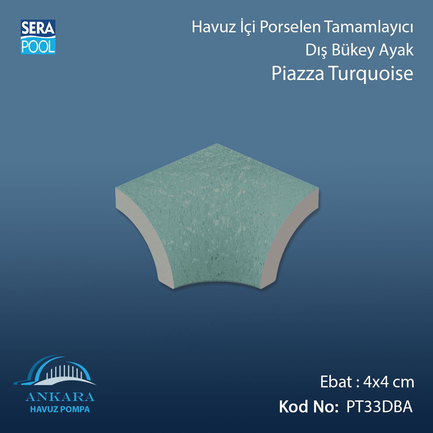 Piazza Turquoise 4x4 cm Dış Bükey Ayak