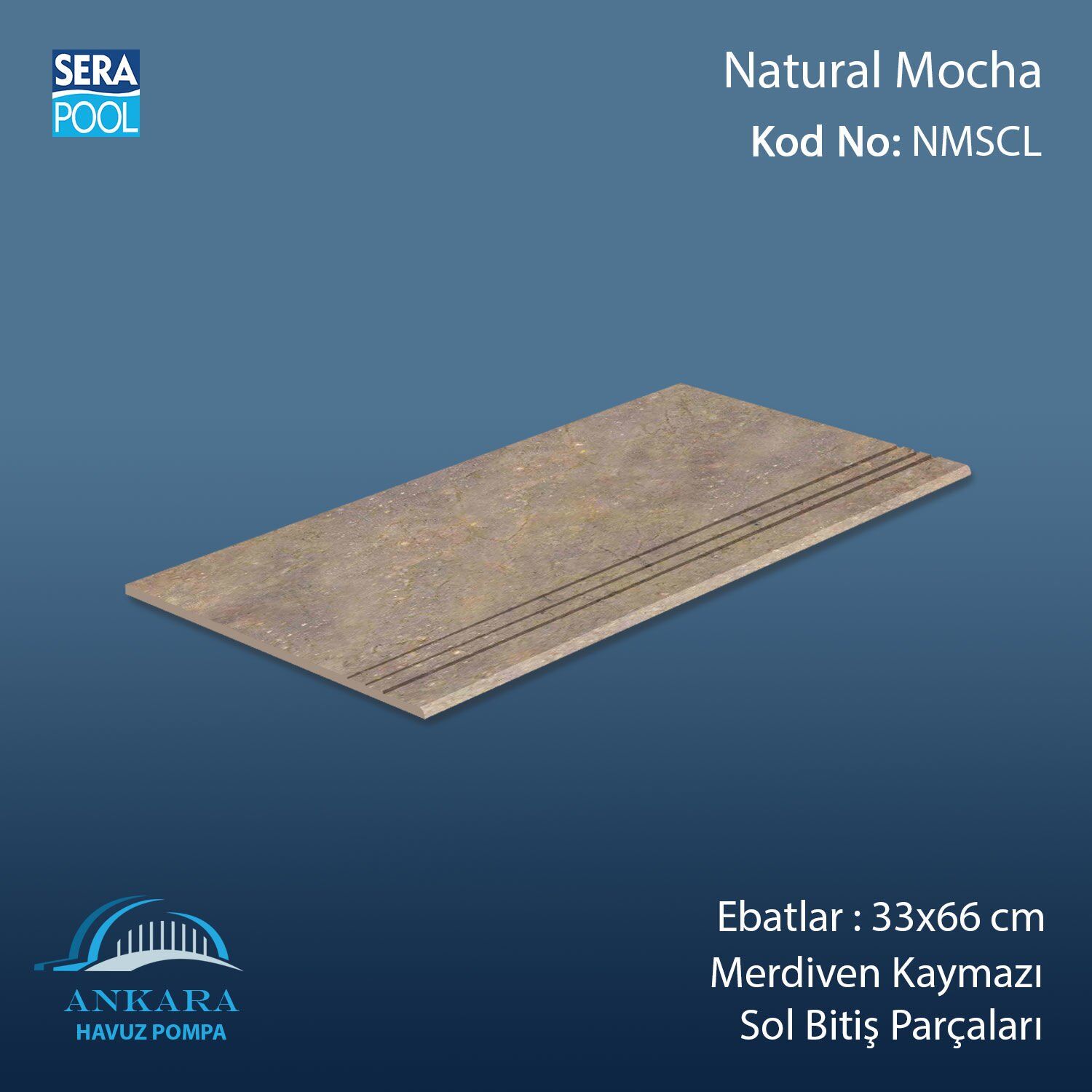 Natural Mocha 33x66x1,80 cm Merdiven Kaymazı Sol Bitiş