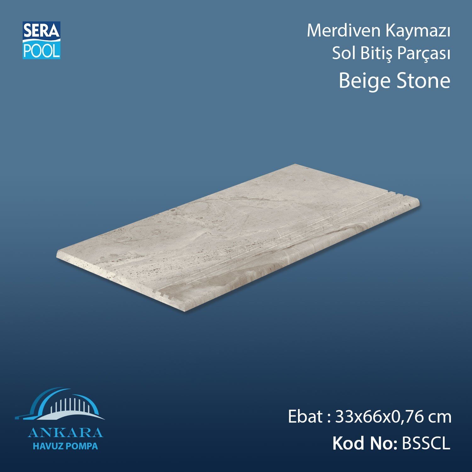 Beige Stone 33x66x1,80 cm Merdiven Kaymazı Sol Bitiş