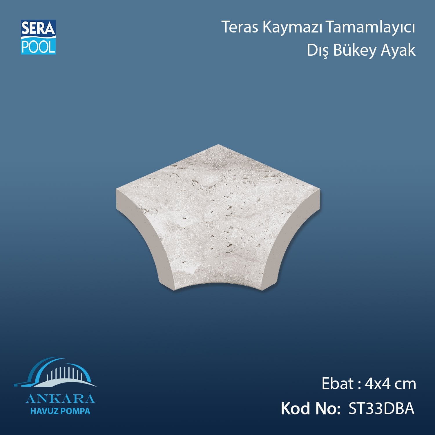 Silver Traverten 4x4 cm Dış Bükey Ayak