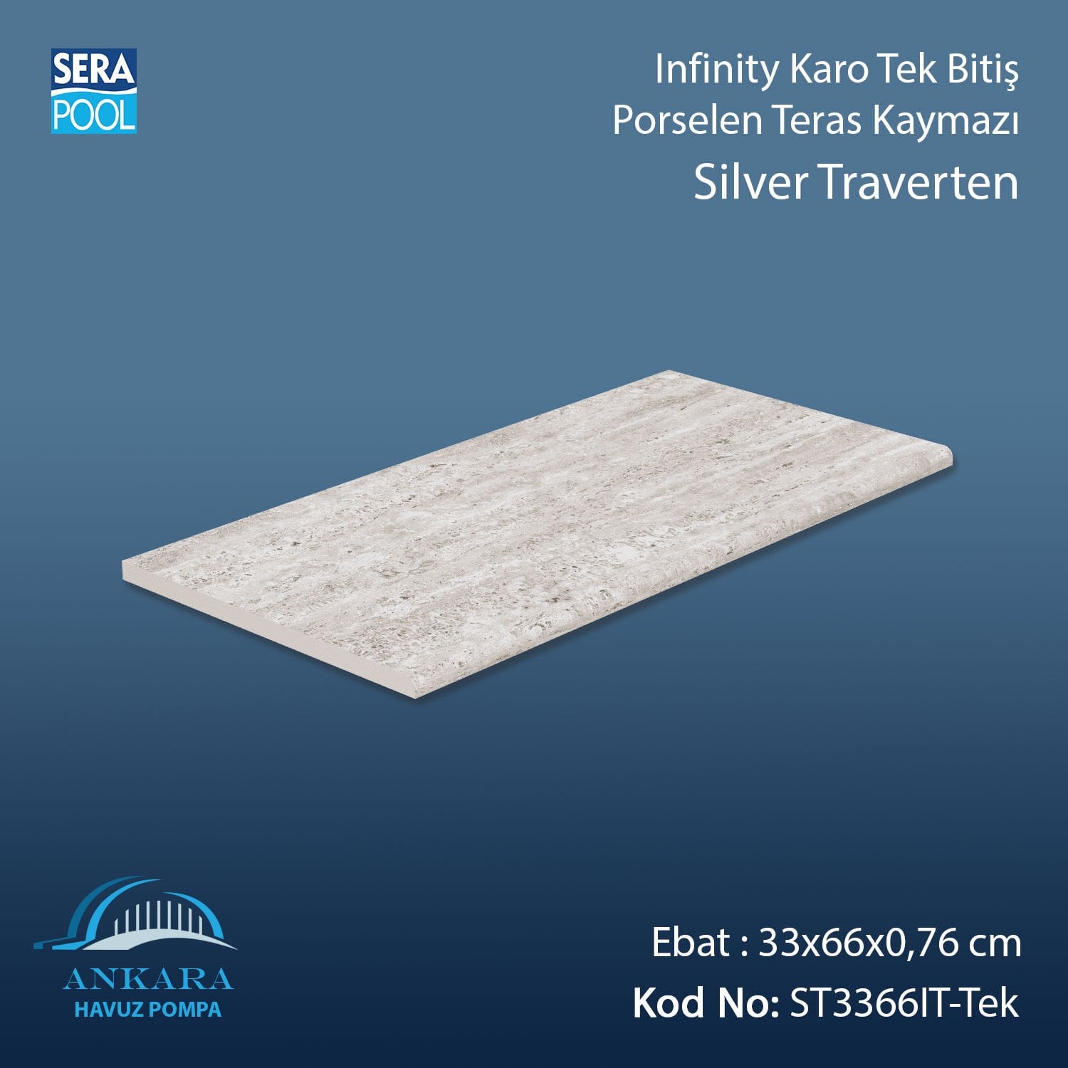 Silver Traverten 33x66x0,76 cm Infinity Kaymaz Karo Tek Bitiş